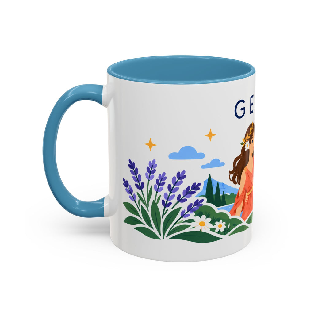 Gemini Zodiac Coffee Mug | Twins and Floral Design | Astrology Birthday Gift | 11 oz 15 oz Ceramic Accent Mug