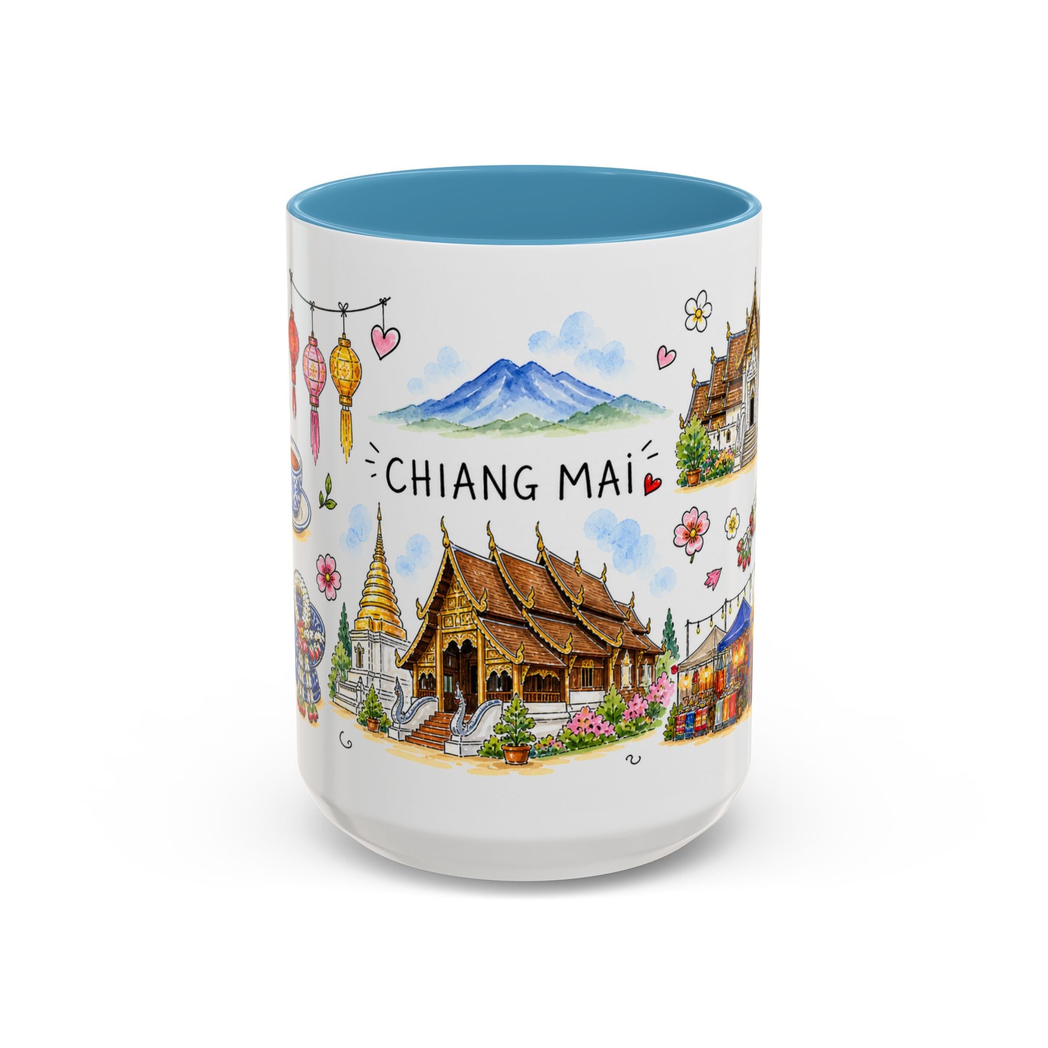 Chiang Mai Illustrated Travel Mug | City Souvenir Accent Coffee Mug | 11oz 15oz Ceramic Cup