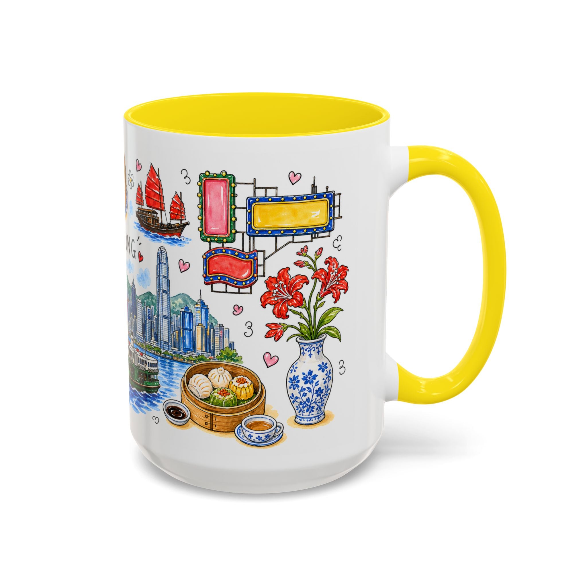 Hong Kong Illustrated Travel Mug | City Souvenir Accent Coffee Mug | 11oz 15oz Ceramic Cup