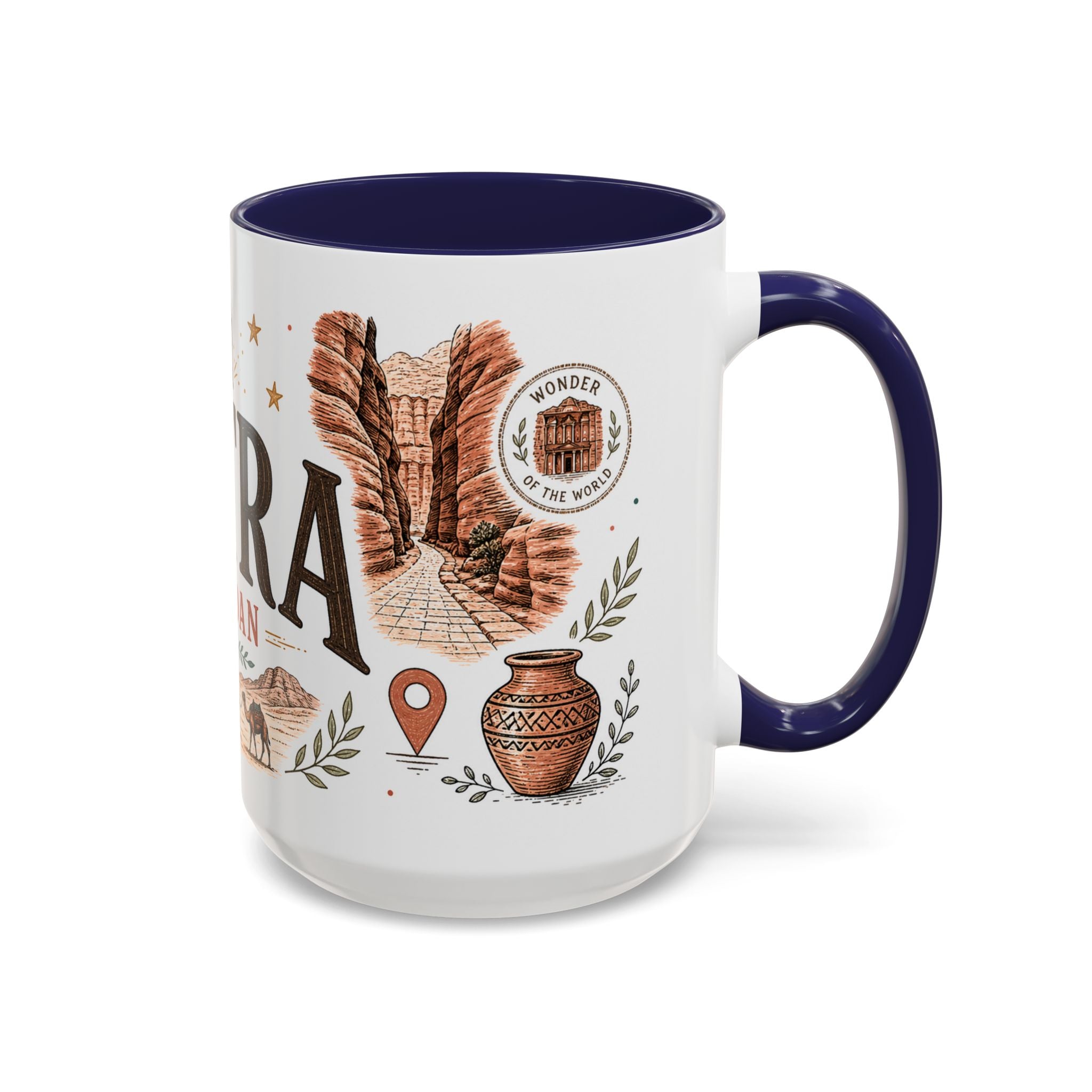 Petra Coffee Mug | Travel Destination Souvenir Gift | Accent Color Ceramic 11oz 15oz