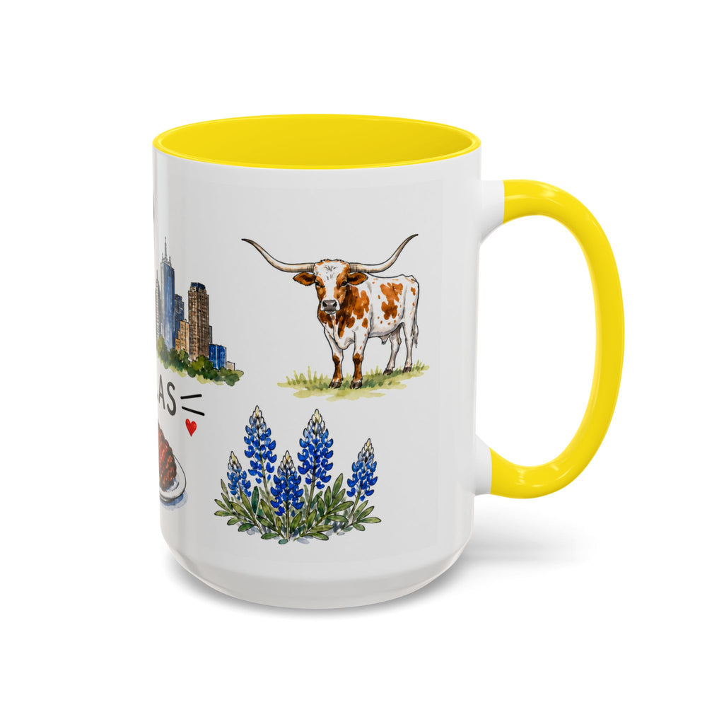 Dallas Illustrated Travel Mug | City Souvenir Accent Coffee Mug | 11oz 15oz Ceramic Cup