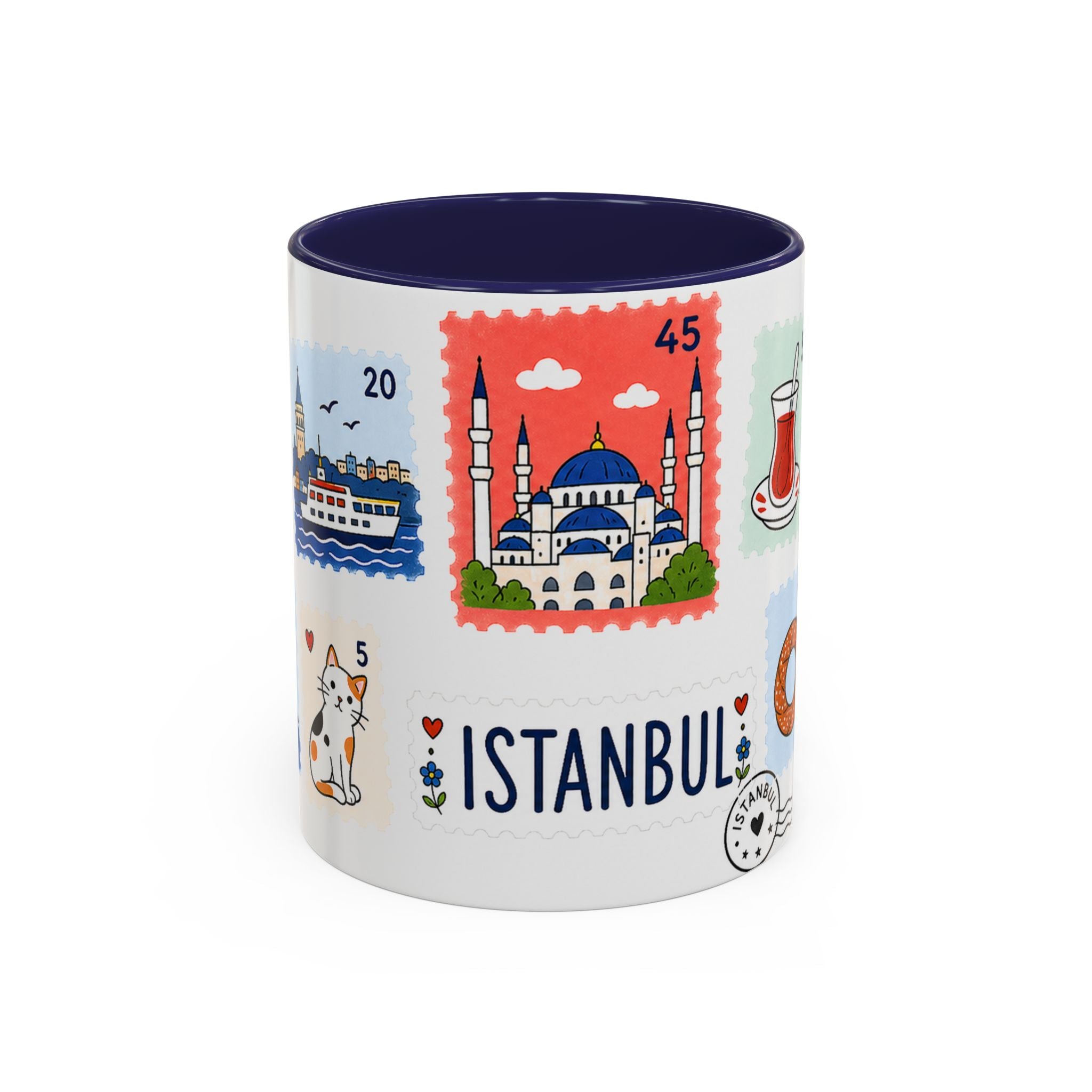 Istanbul Coffee Mug | Postage Stamp Collage Mug | Travel Souvenir Accent Cup 11oz 15oz