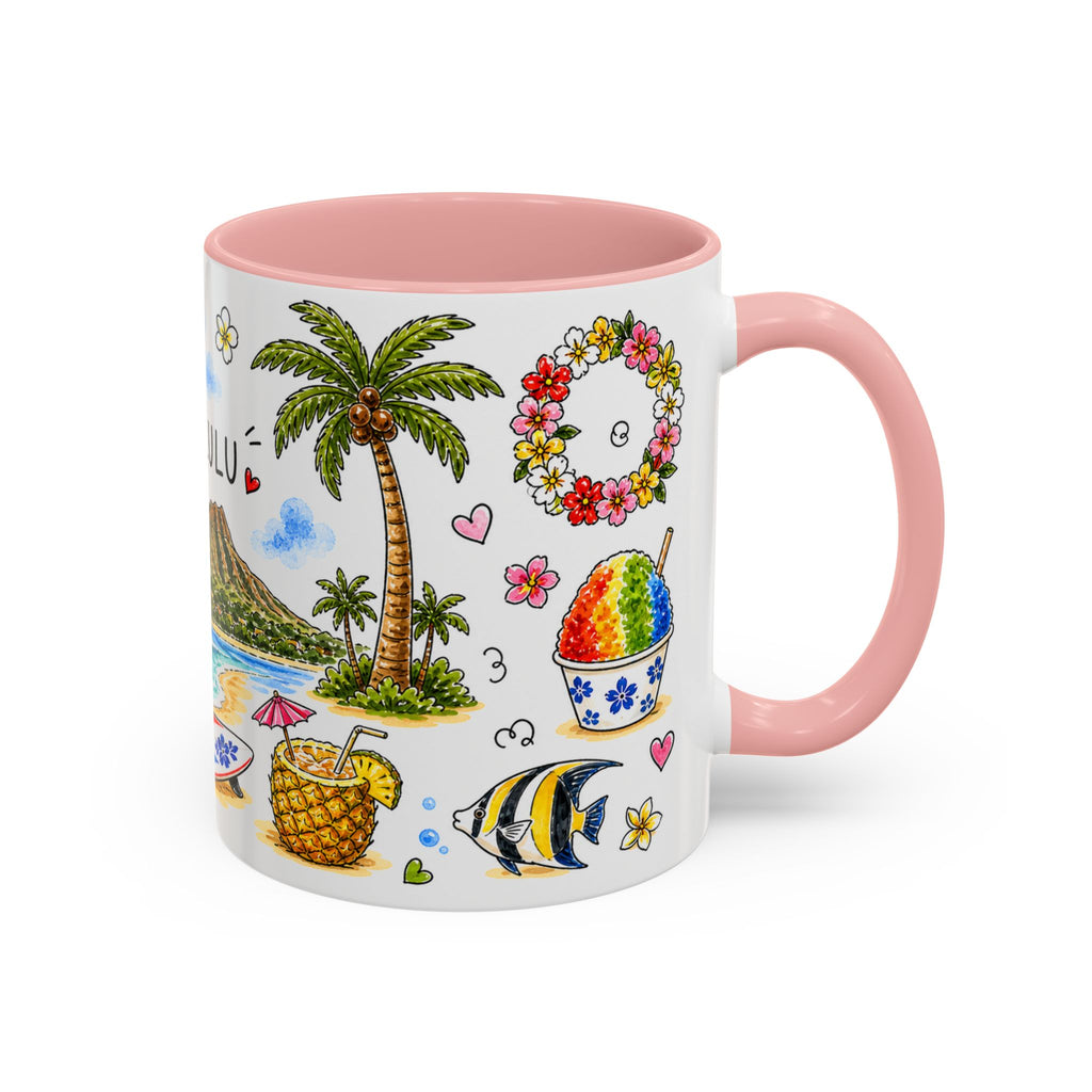 Honolulu Illustrated Travel Mug | City Souvenir Accent Coffee Mug | 11oz 15oz Ceramic Cup