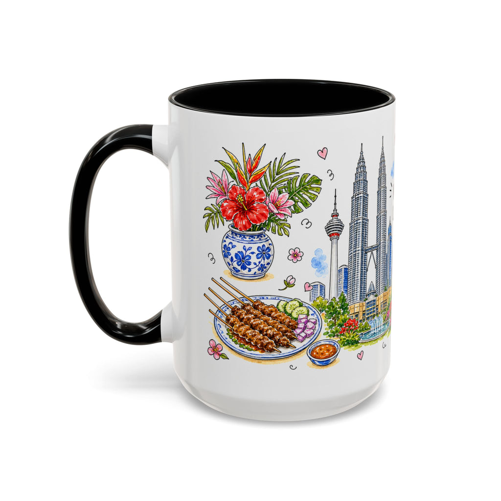Kuala Lumpur Illustrated Travel Mug | City Souvenir Accent Coffee Mug | 11oz 15oz Ceramic Cup