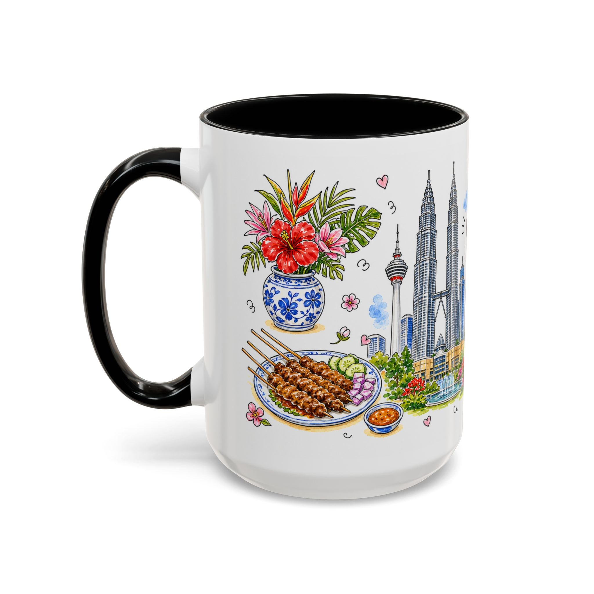 Kuala Lumpur Illustrated Travel Mug | City Souvenir Accent Coffee Mug | 11oz 15oz Ceramic Cup