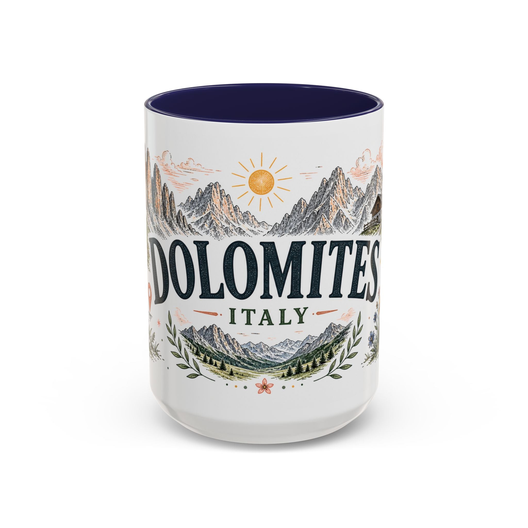 Dolomites Coffee Mug | Travel Destination Souvenir Gift | Accent Color Ceramic 11oz 15oz
