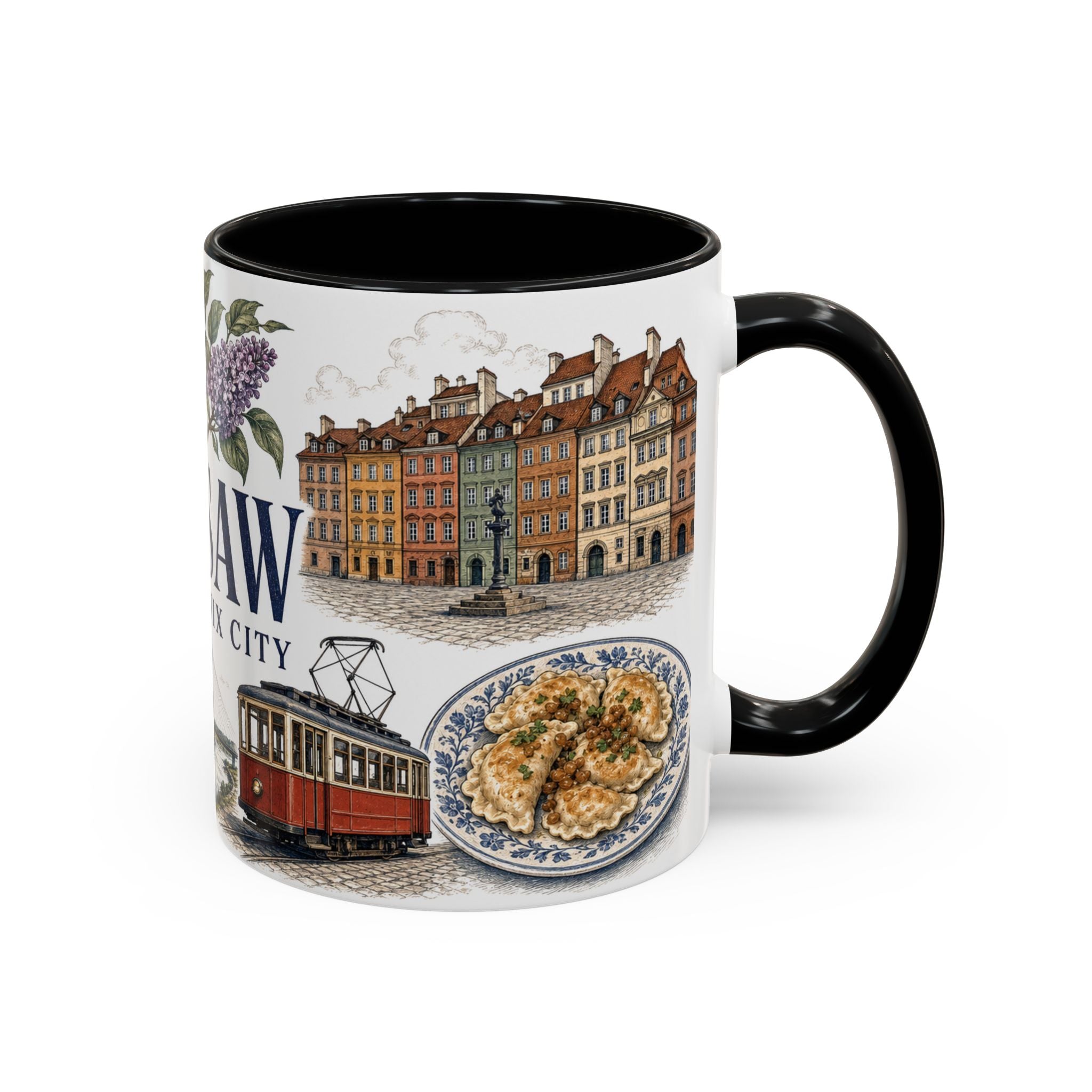 Warsaw Coffee Mug | Poland Travel Souvenir | Vintage Illustrated City Gift | 11 oz 15 oz Accent Mug