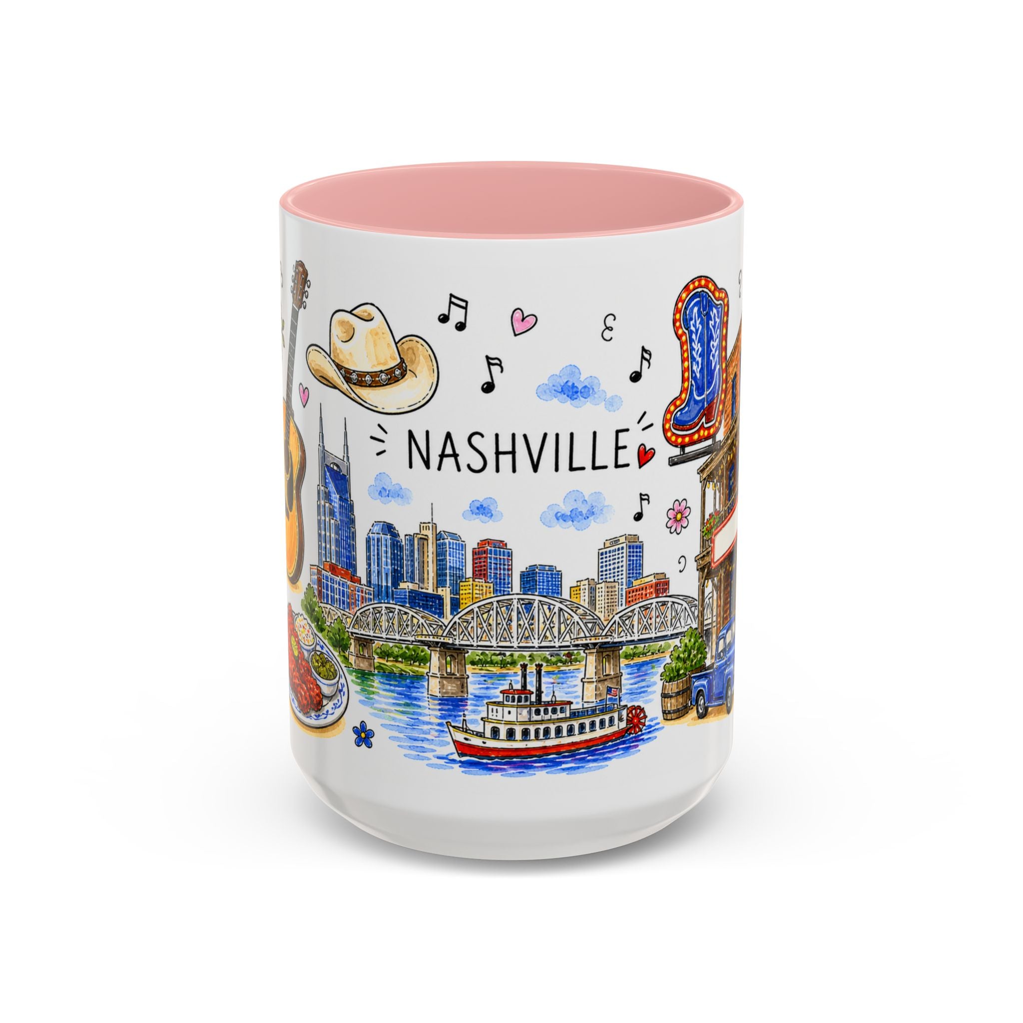 Nashville Illustrated Travel Mug | City Souvenir Accent Coffee Mug | 11oz 15oz Ceramic Cup