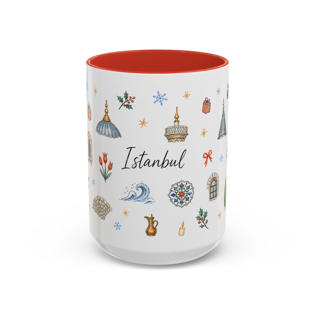 Istanbul Christmas Mug | Watercolor Travel Souvenir | Holiday Gift | Accent Ceramic Coffee Cup 11oz 15oz