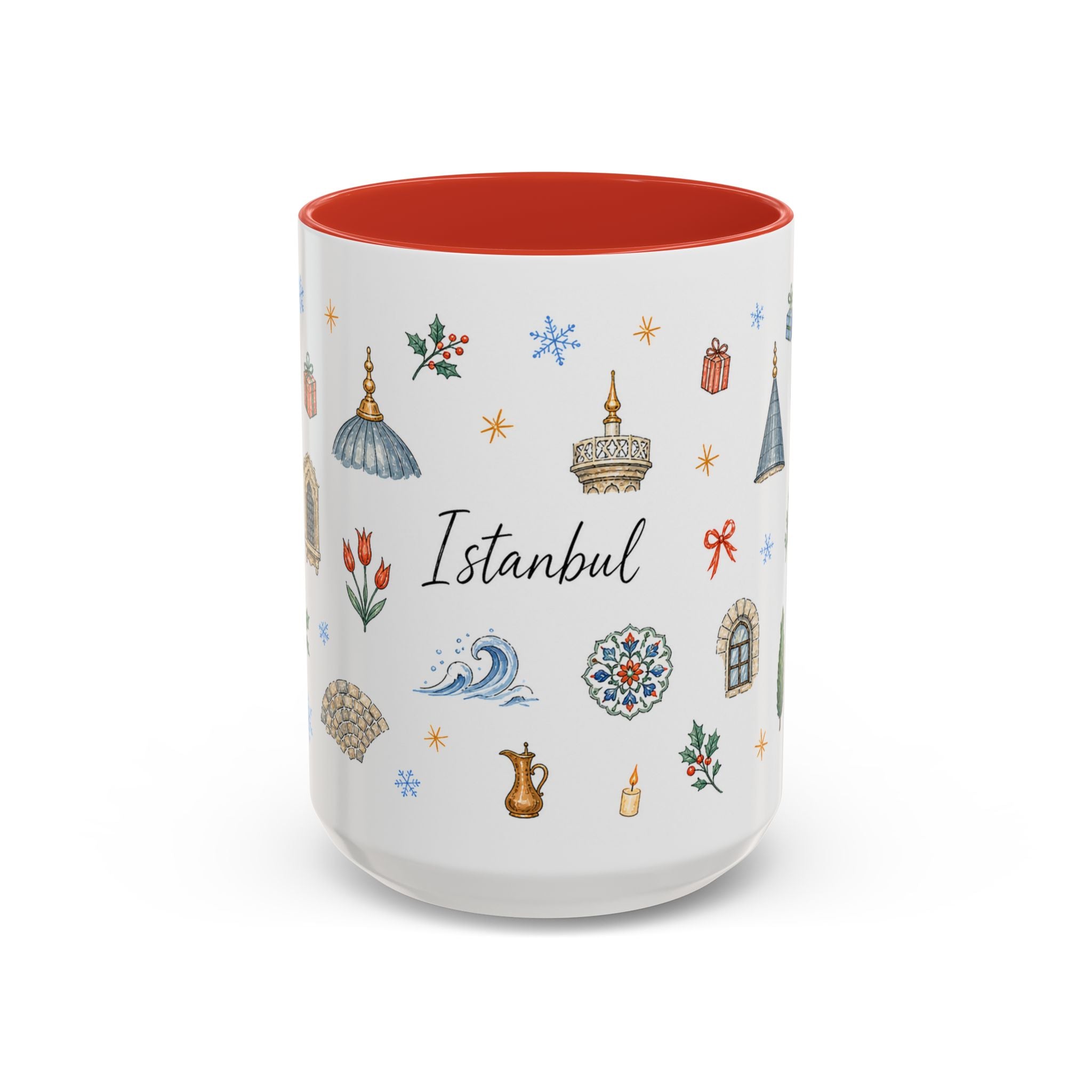 Istanbul Christmas Mug | Watercolor Travel Souvenir | Holiday Gift | Accent Ceramic Coffee Cup 11oz 15oz