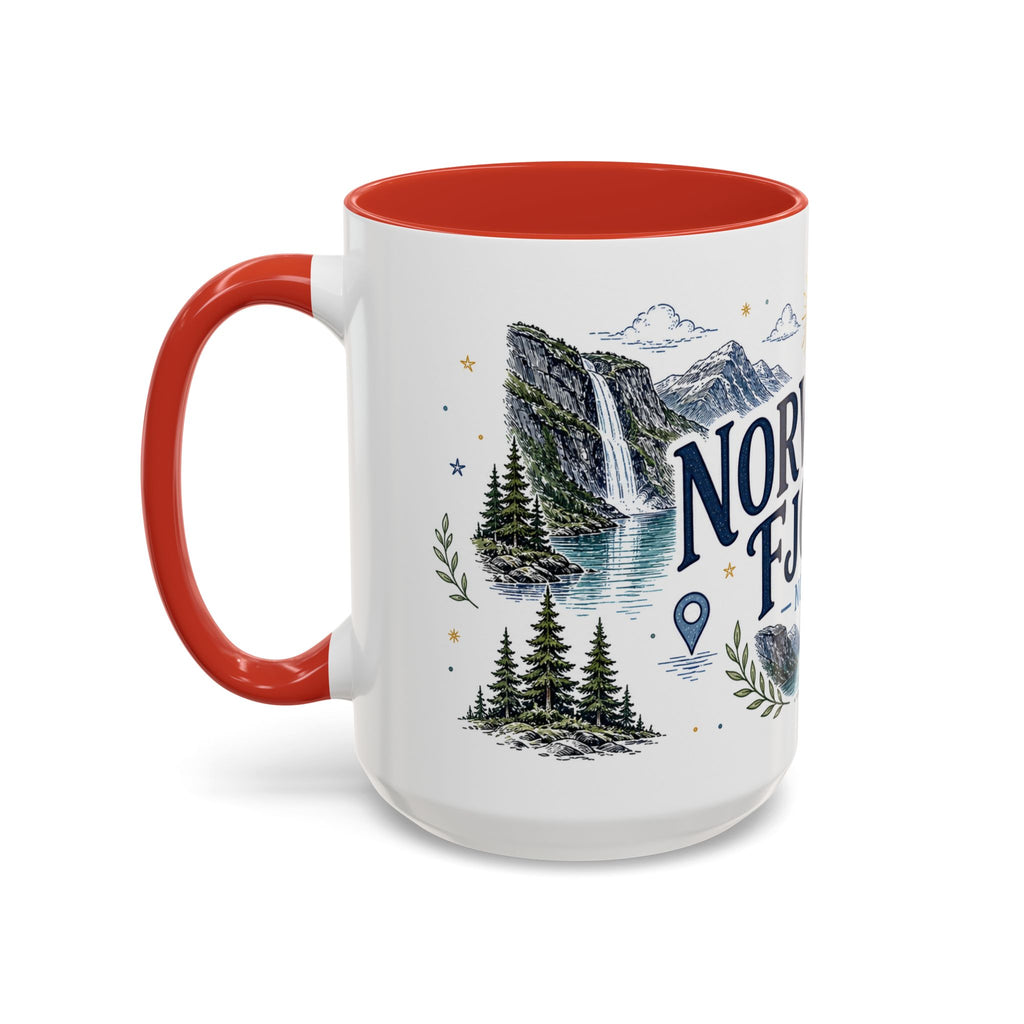 Norwegian Fjords Coffee Mug | Travel Destination Souvenir Gift | Accent Color Ceramic 11oz 15oz