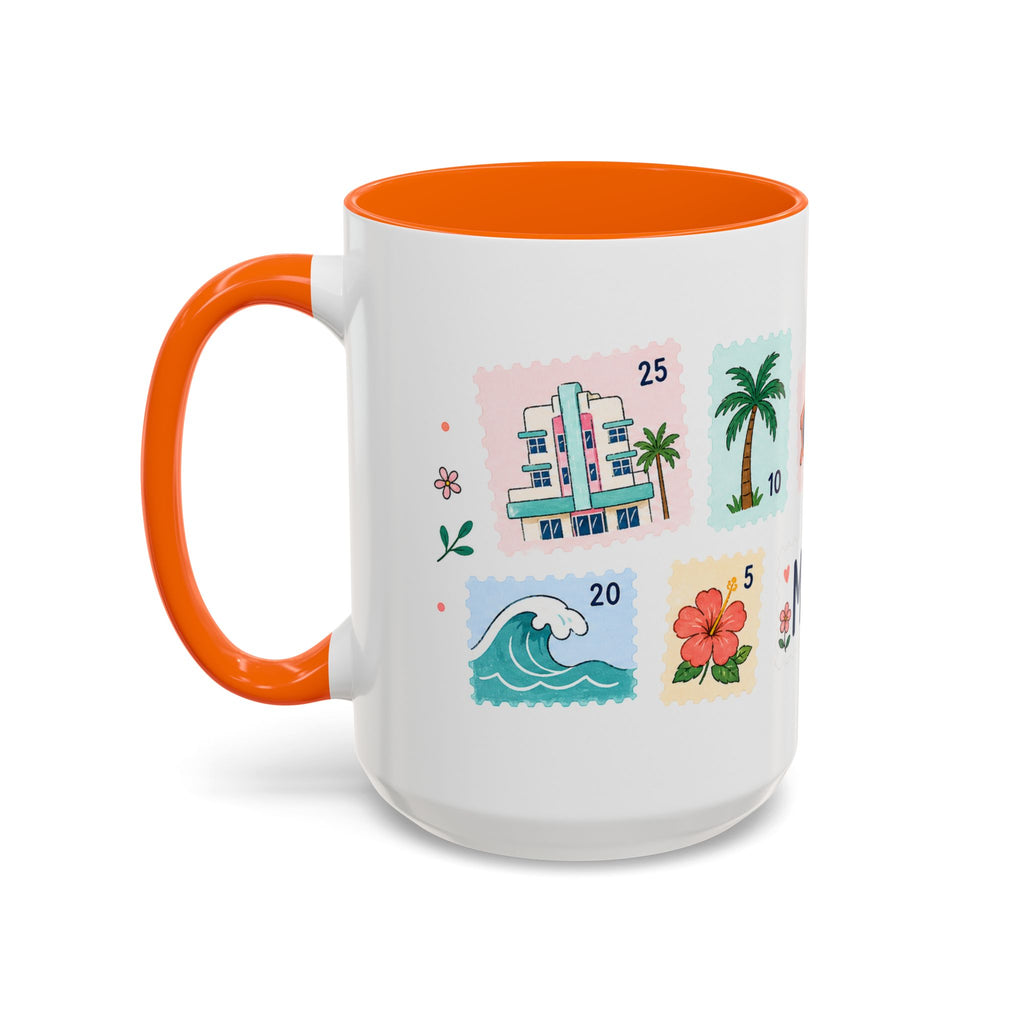 Miami Coffee Mug | Postage Stamp Collage Mug | Travel Souvenir Accent Cup 11oz 15oz