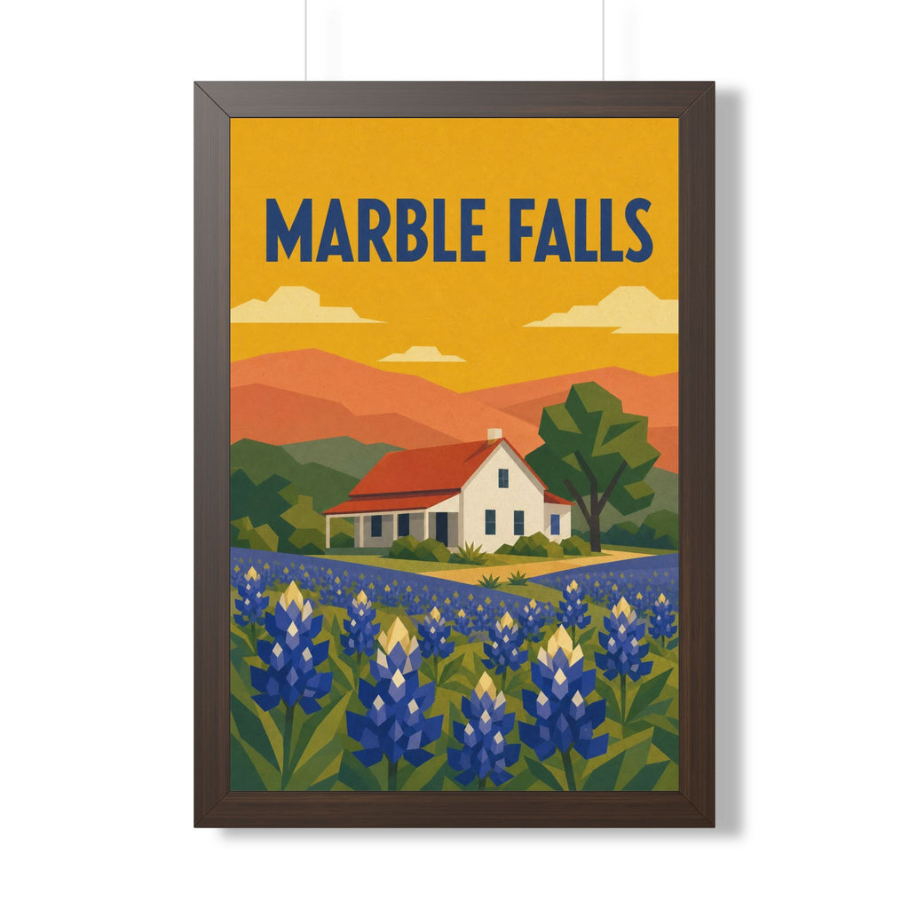 Marble Falls United States Framed Poster | Vintage Travel Wall Art | Black Walnut White Frame | 16x24 20x30