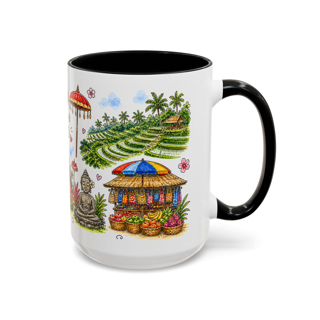 Ubud Illustrated Travel Mug | City Souvenir Accent Coffee Mug | 11oz 15oz Ceramic Cup