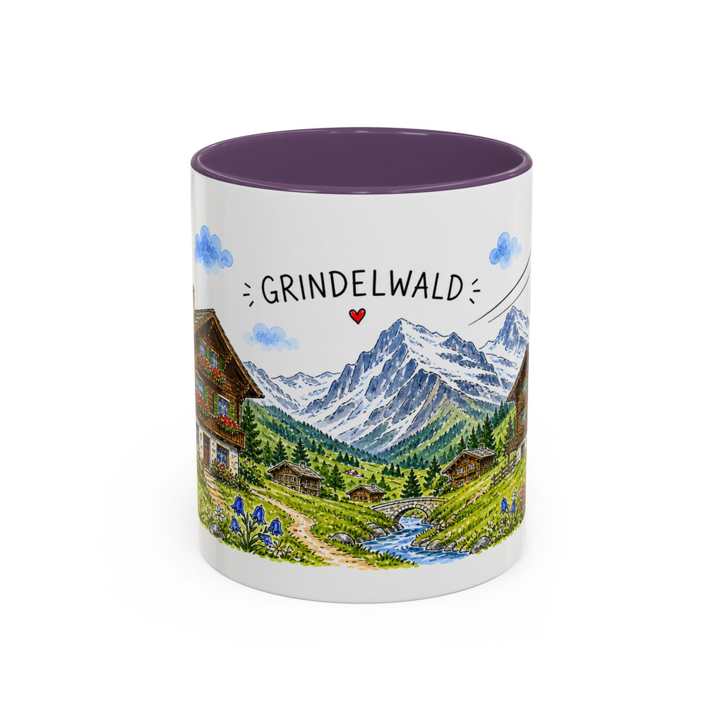 Grindelwald Illustrated Travel Mug | Switzerland Souvenir Accent Coffee Mug | 11oz 15oz Ceramic Cup