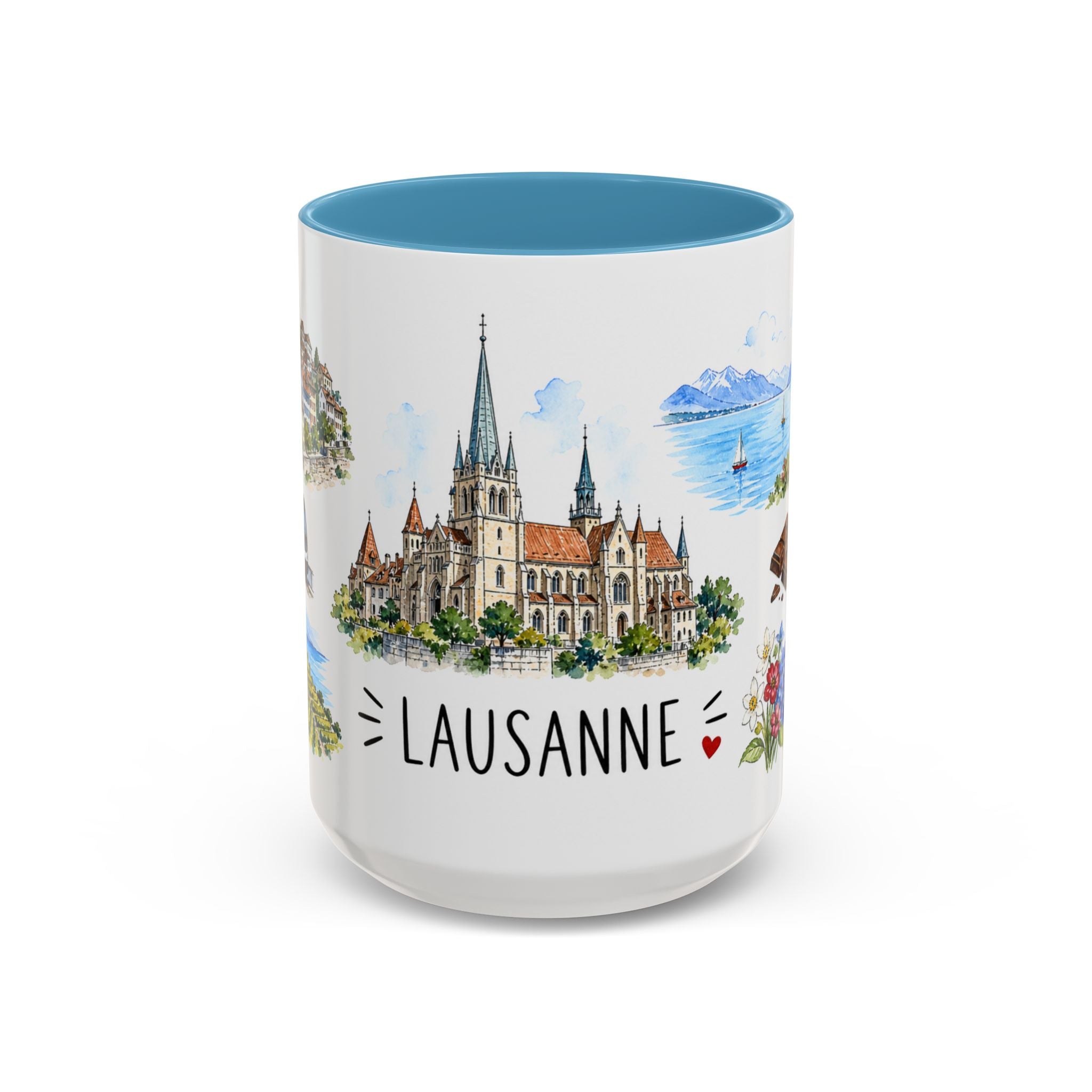 Lausanne Illustrated Travel Mug | City Souvenir Accent Coffee Mug | 11oz 15oz Ceramic Cup