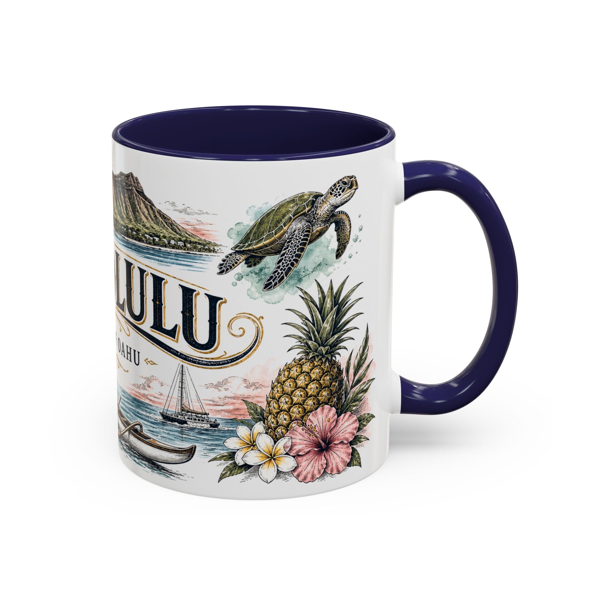 Honolulu Coffee Mug | United States Travel Souvenir | Vintage Illustrated City Gift | 11 oz 15 oz Accent Mug