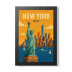 New York Statue of Liberty United States Framed Poster | Vintage Travel Wall Art | Black Walnut White Frame | 16x24 20x30