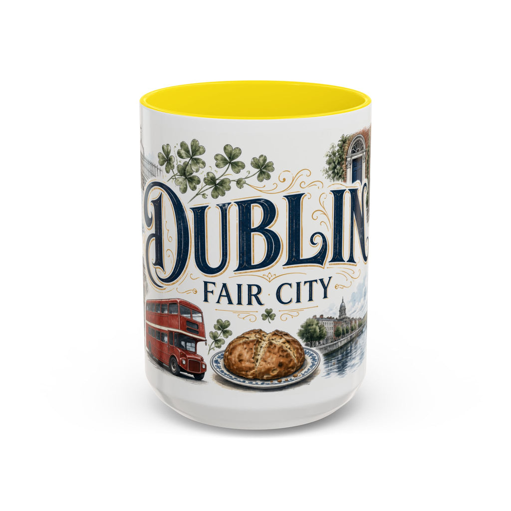 Dublin Coffee Mug | Ireland Travel Souvenir | Vintage Illustrated City Gift | 11 oz 15 oz Accent Mug