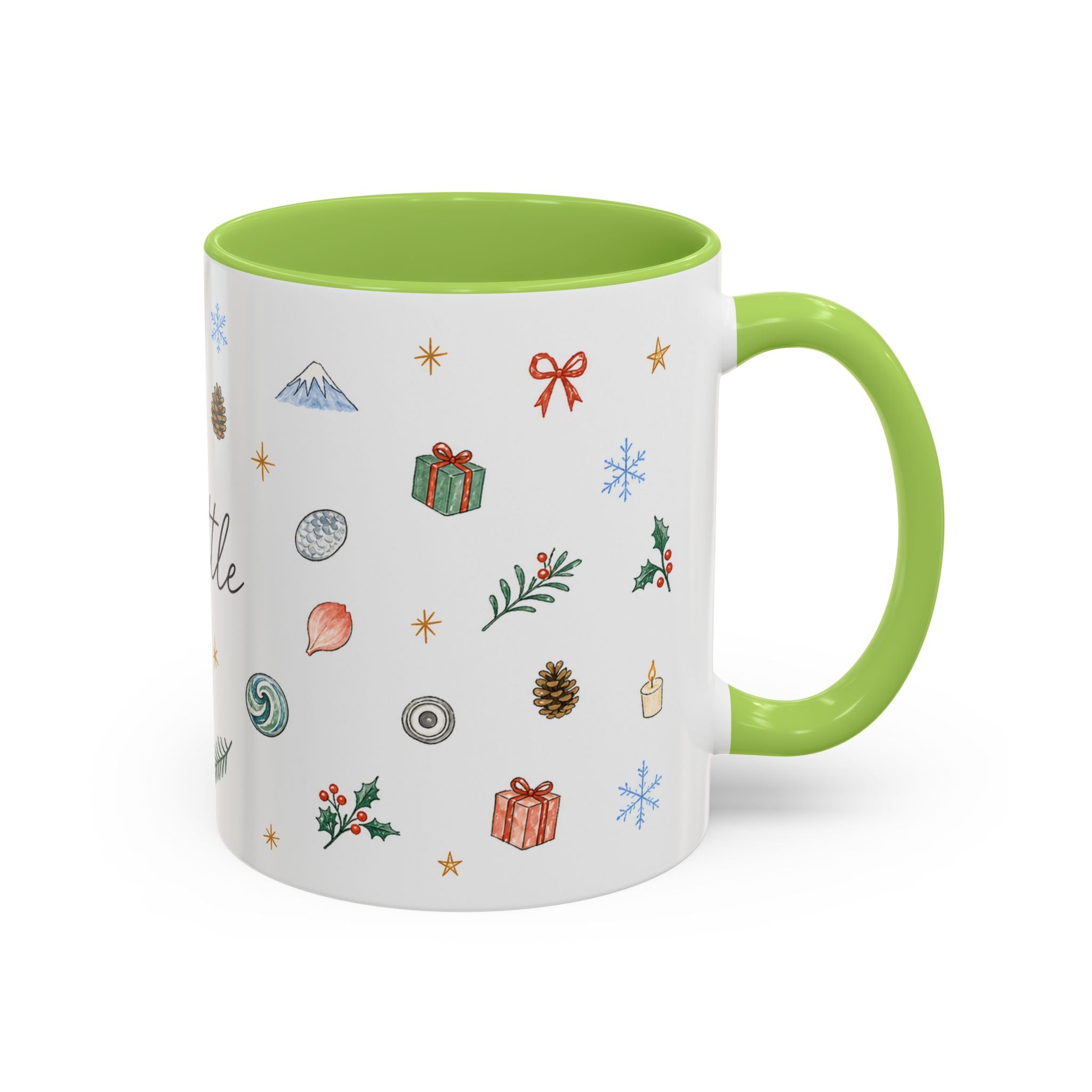 Seattle Christmas Mug | Watercolor Travel Souvenir | Holiday Gift | Accent Ceramic Coffee Cup 11oz 15oz