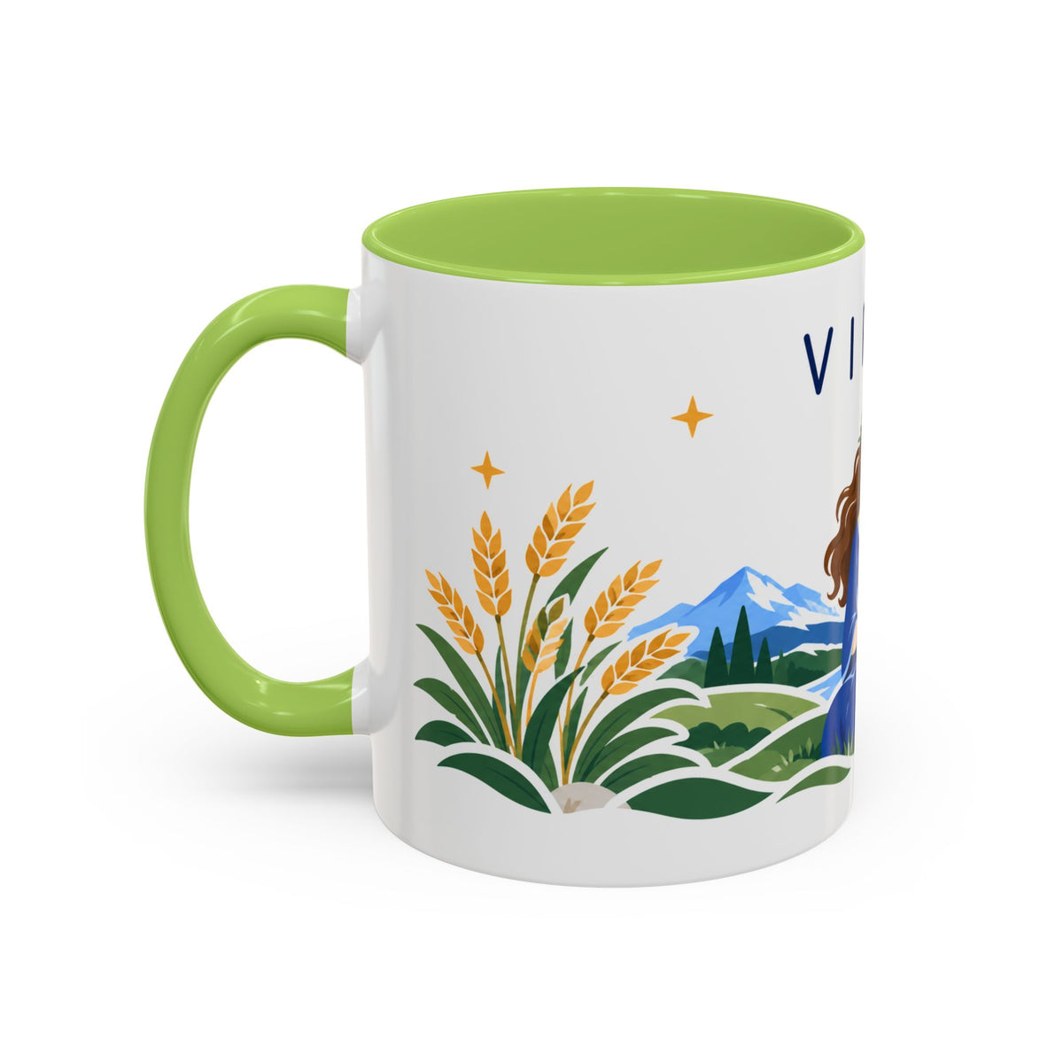 Virgo Zodiac Coffee Mug | Maiden and Wheat Design | Astrology Birthday Gift | 11 oz 15 oz Ceramic Accent Mug