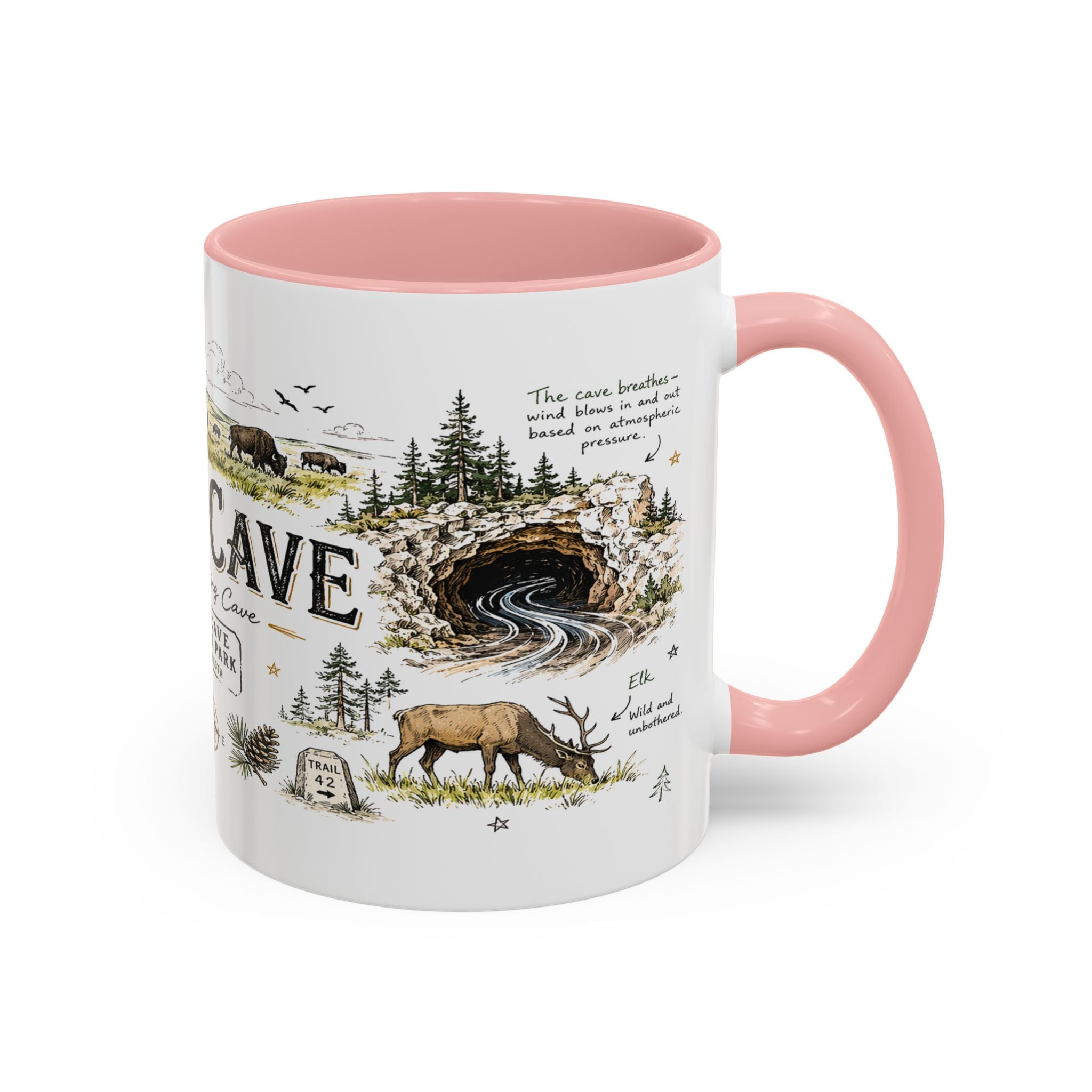 Wind Cave National Park Coffee Mug | South Dakota Cave Bison Prairie Gift | Accent Color Ceramic 11oz 15oz