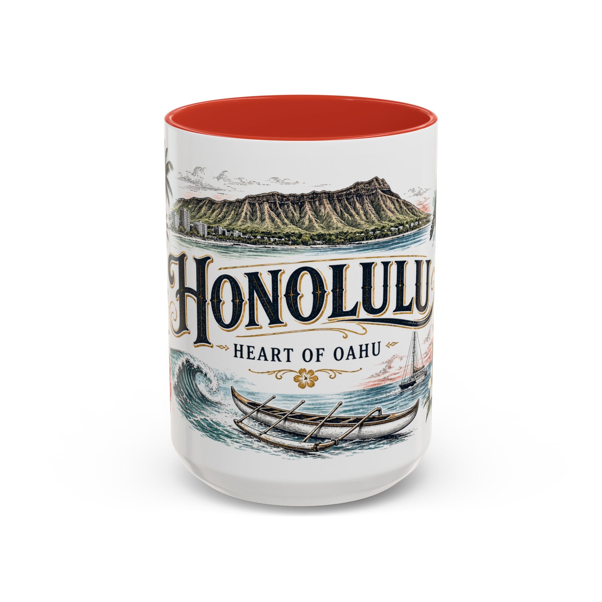Honolulu Coffee Mug | United States Travel Souvenir | Vintage Illustrated City Gift | 11 oz 15 oz Accent Mug
