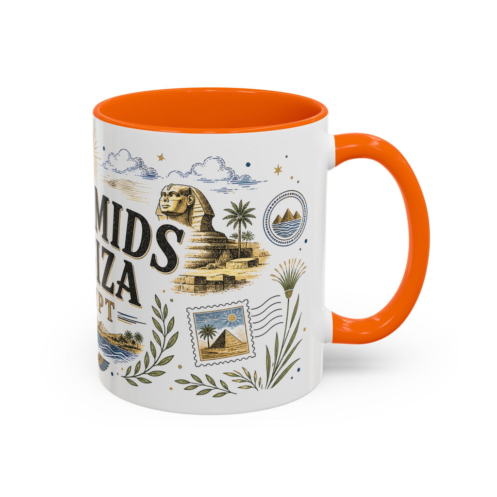 Pyramids of Giza Coffee Mug | Travel Destination Souvenir Gift | Accent Color Ceramic 11oz 15oz