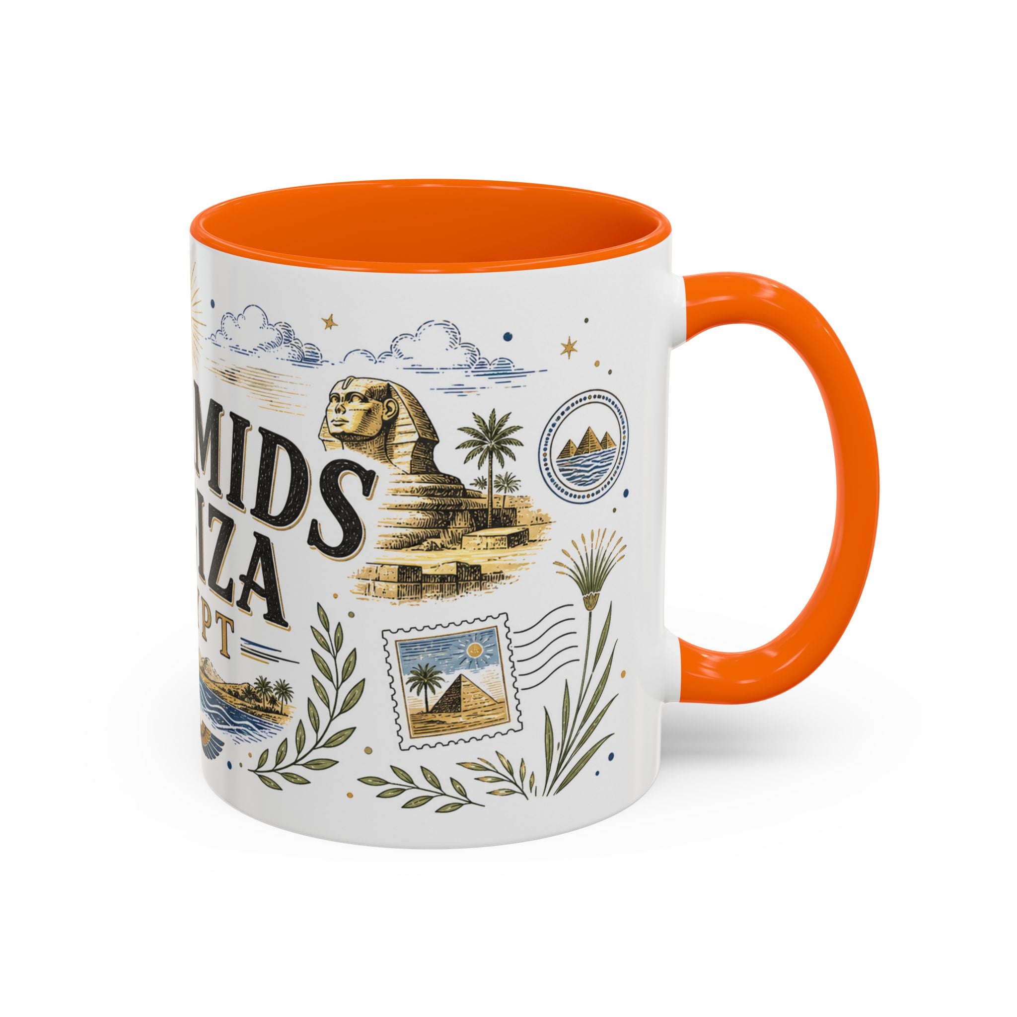 Pyramids of Giza Coffee Mug | Travel Destination Souvenir Gift | Accent Color Ceramic 11oz 15oz