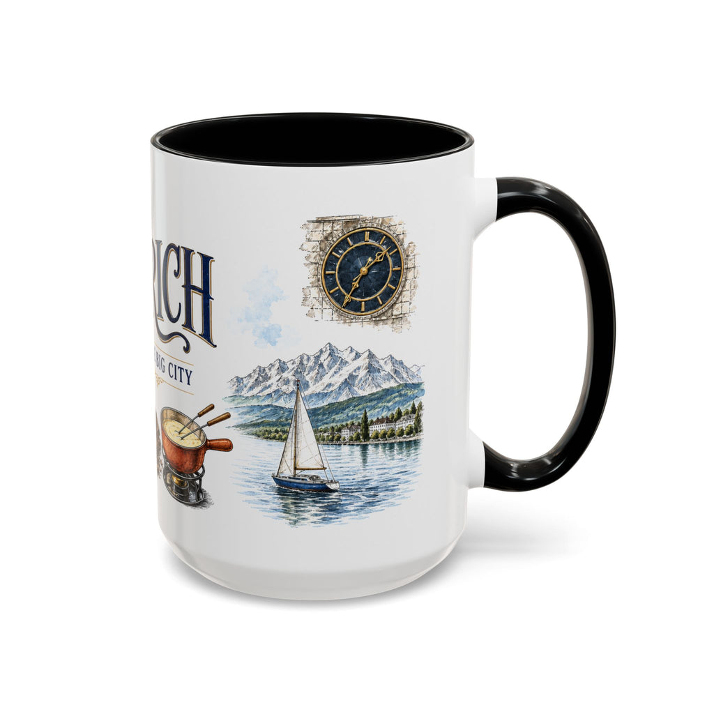 Zurich Coffee Mug | Switzerland Travel Souvenir | Vintage Illustrated City Gift | 11 oz 15 oz Accent Mug