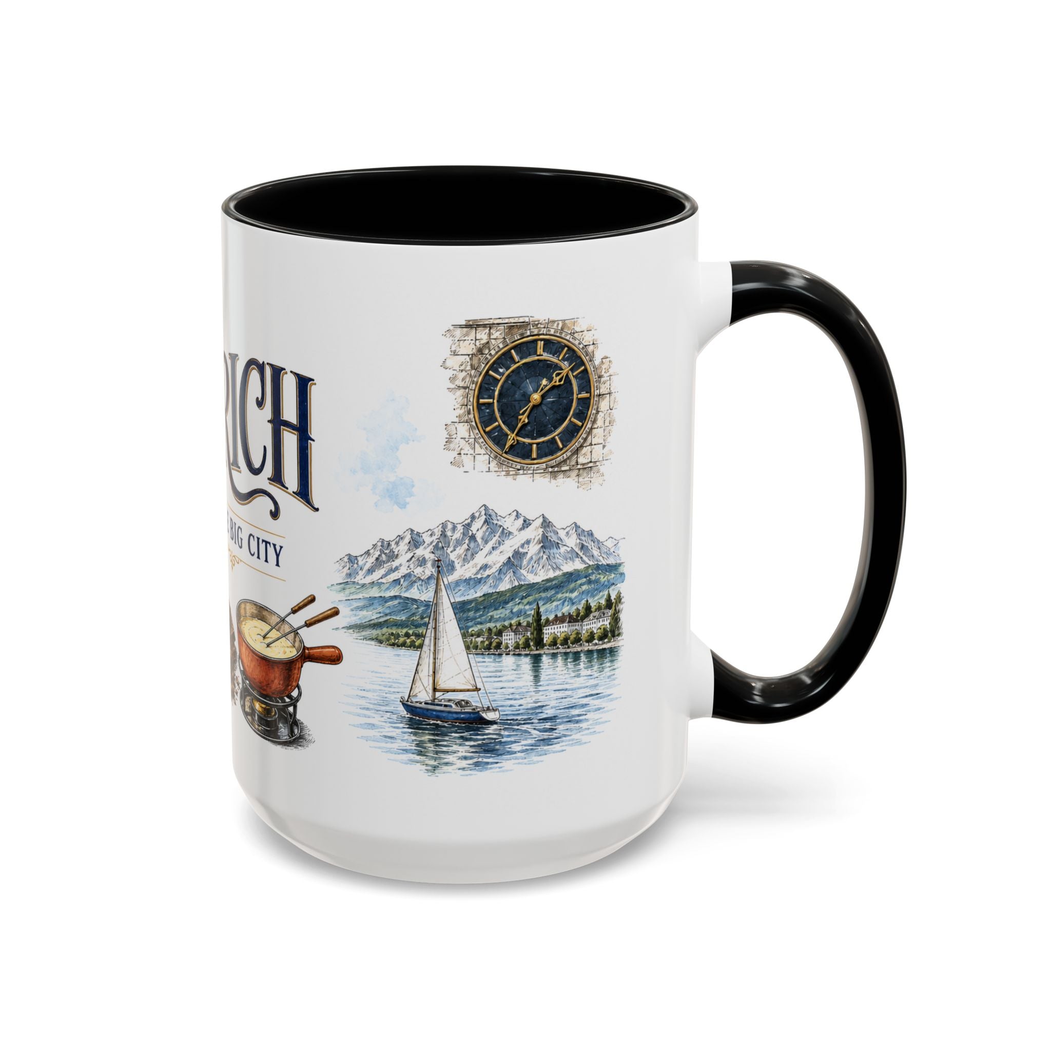 Zurich Coffee Mug | Switzerland Travel Souvenir | Vintage Illustrated City Gift | 11 oz 15 oz Accent Mug