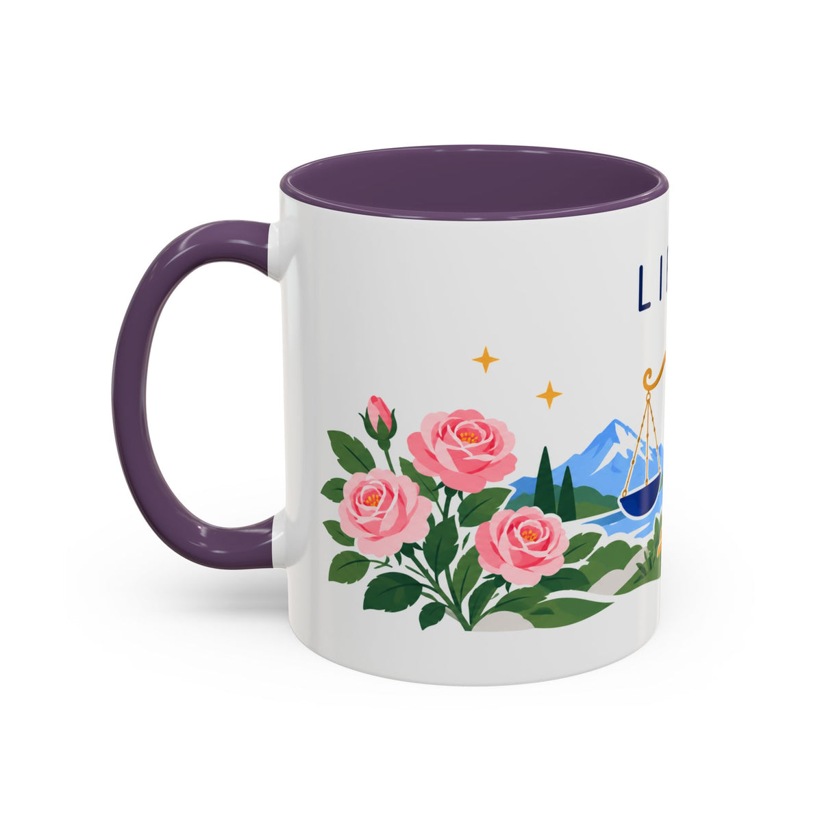Libra Zodiac Coffee Mug | Scales and Rose Design | Astrology Birthday Gift | 11 oz 15 oz Ceramic Accent Mug