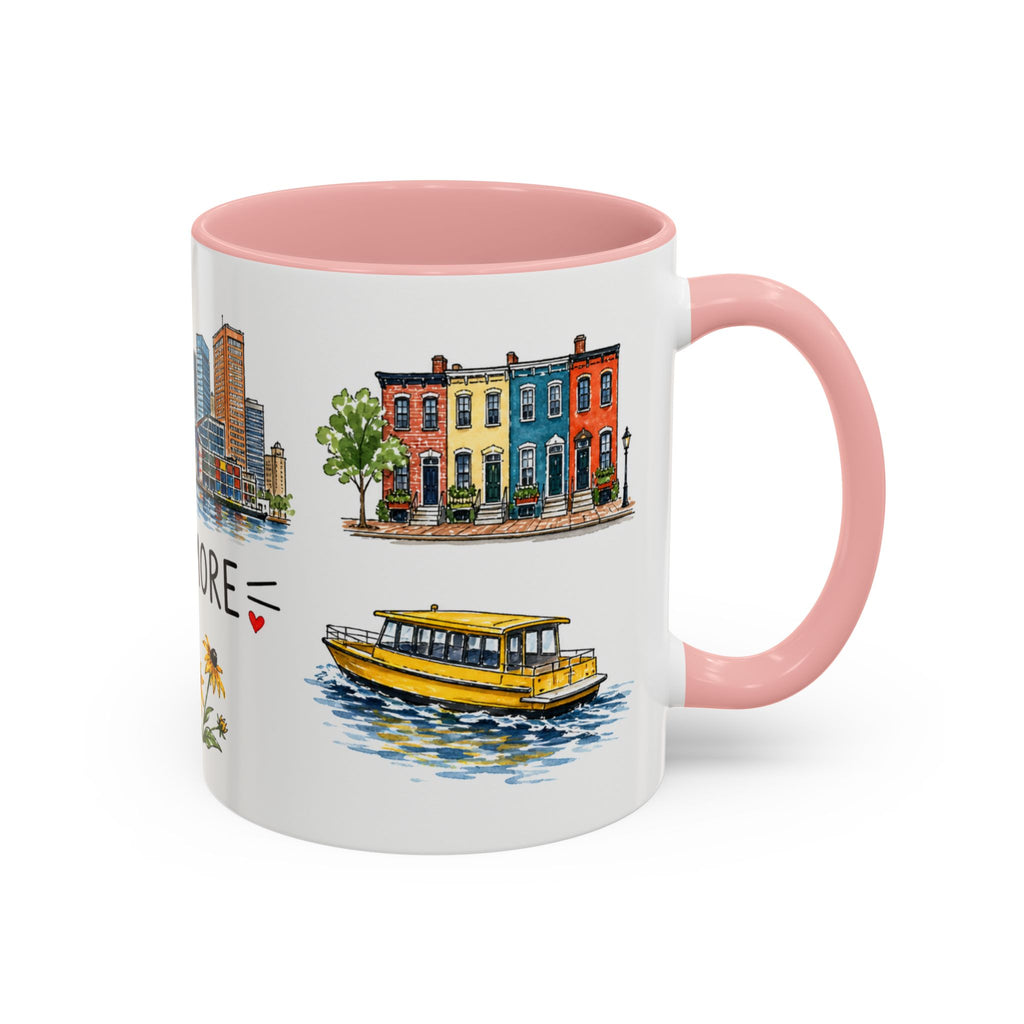 Baltimore Illustrated Travel Mug | City Souvenir Accent Coffee Mug | 11oz 15oz Ceramic Cup