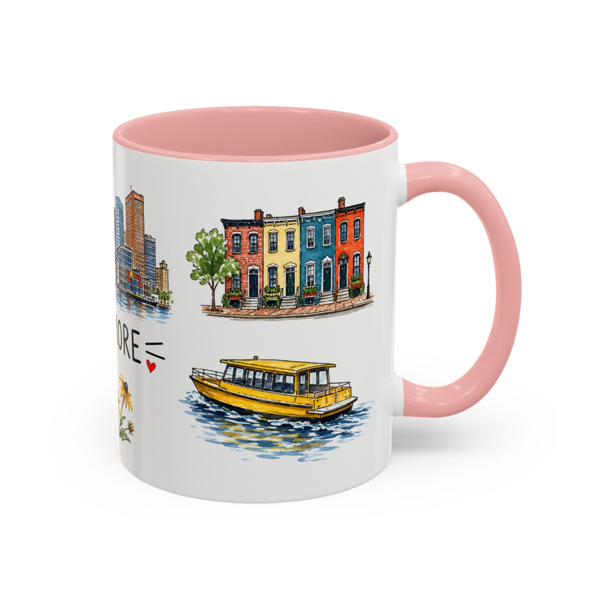 Baltimore Illustrated Travel Mug | City Souvenir Accent Coffee Mug | 11oz 15oz Ceramic Cup