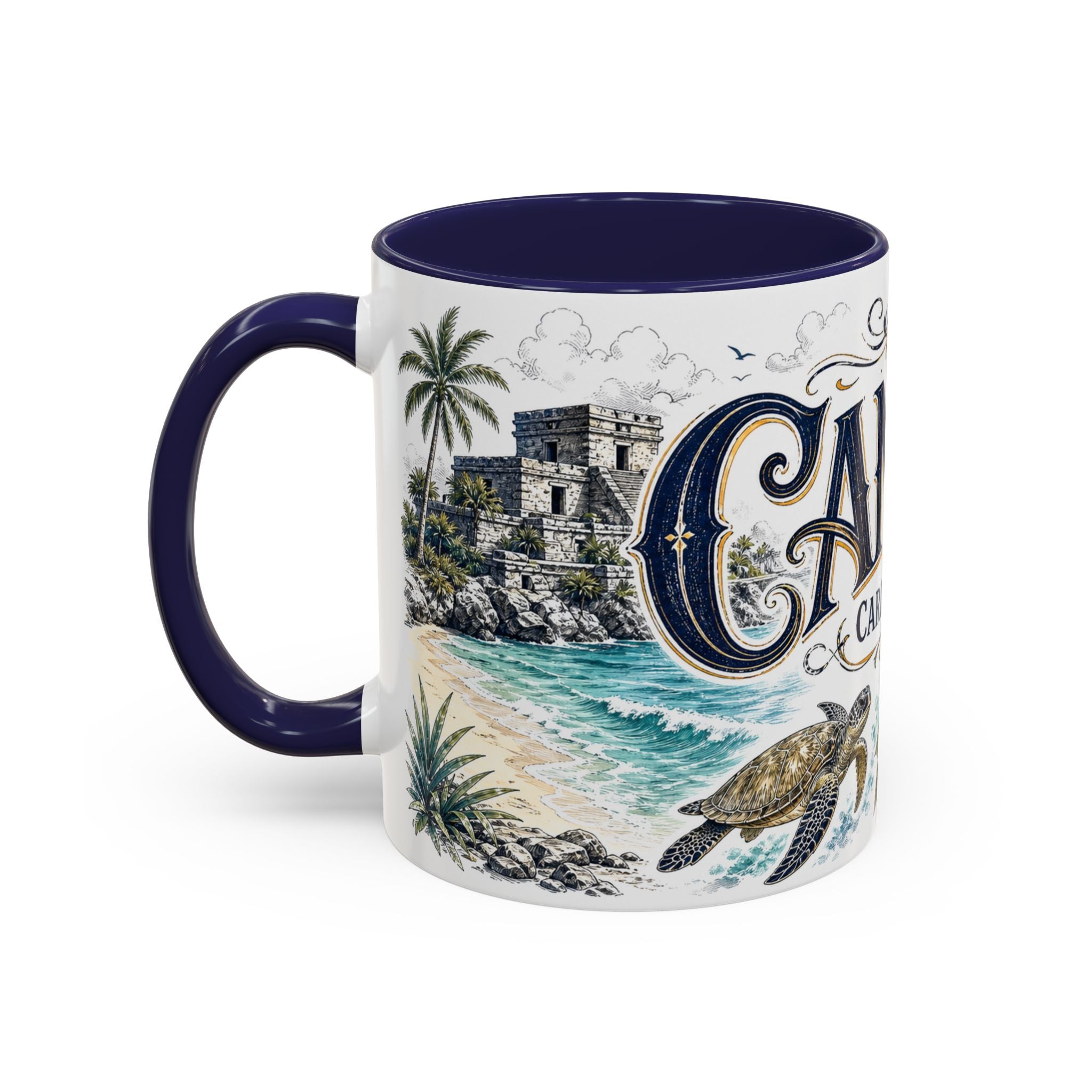 Cancun Coffee Mug | Mexico Travel Souvenir | Vintage Illustrated City Gift | 11 oz 15 oz Accent Mug