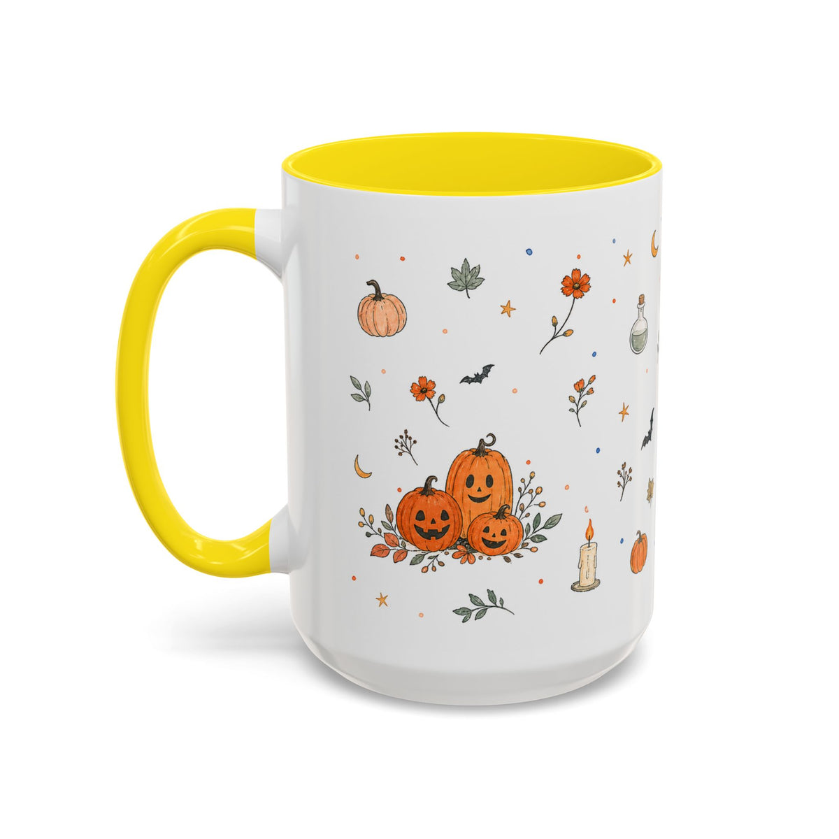 Friendly Ghost Halloween Mug | Pumpkin Flower Watercolor Gift | Accent Cup 11oz 15oz