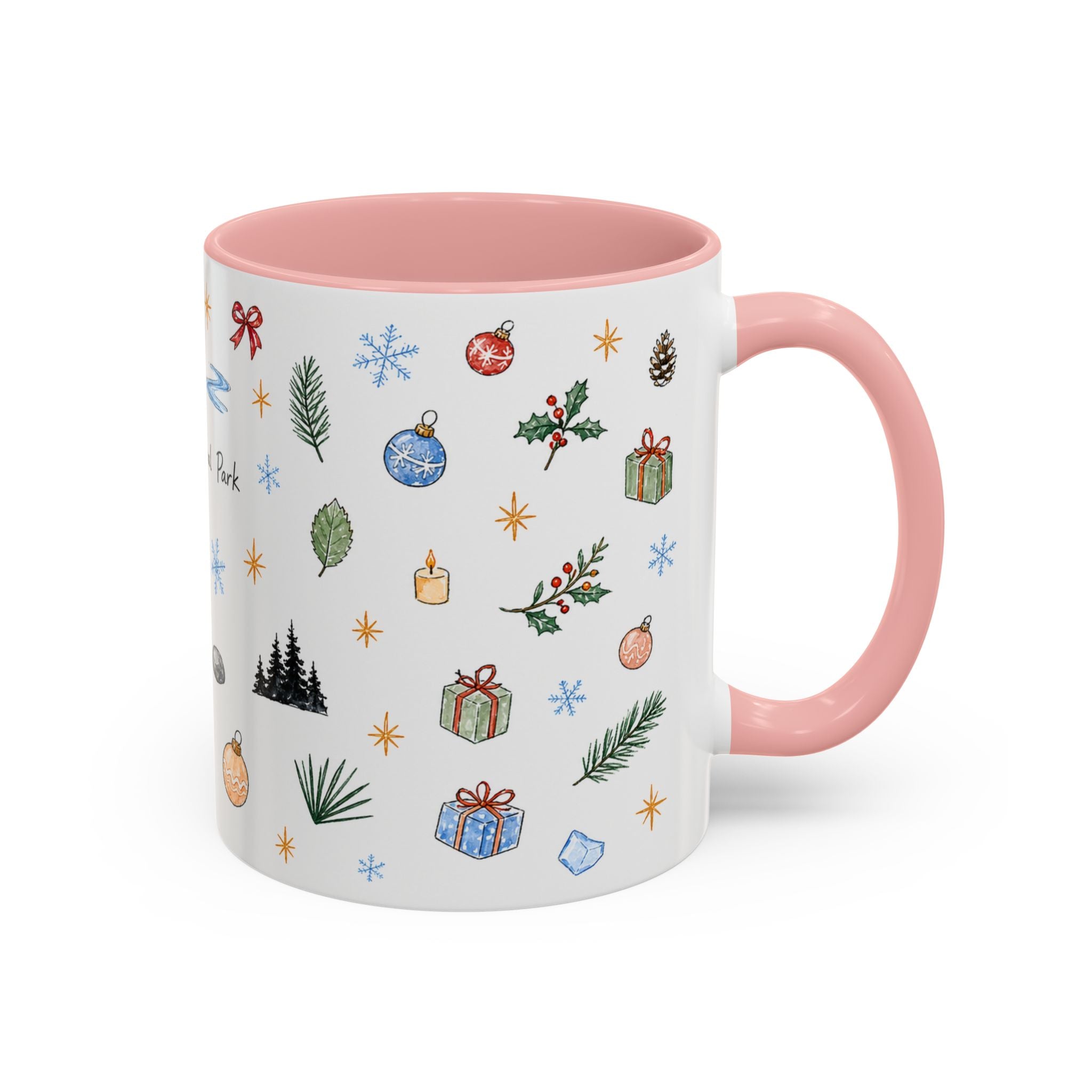 Denali National Park Christmas Mug | Watercolor Travel Souvenir | Holiday Gift | Accent Ceramic Coffee Cup 11oz 15oz