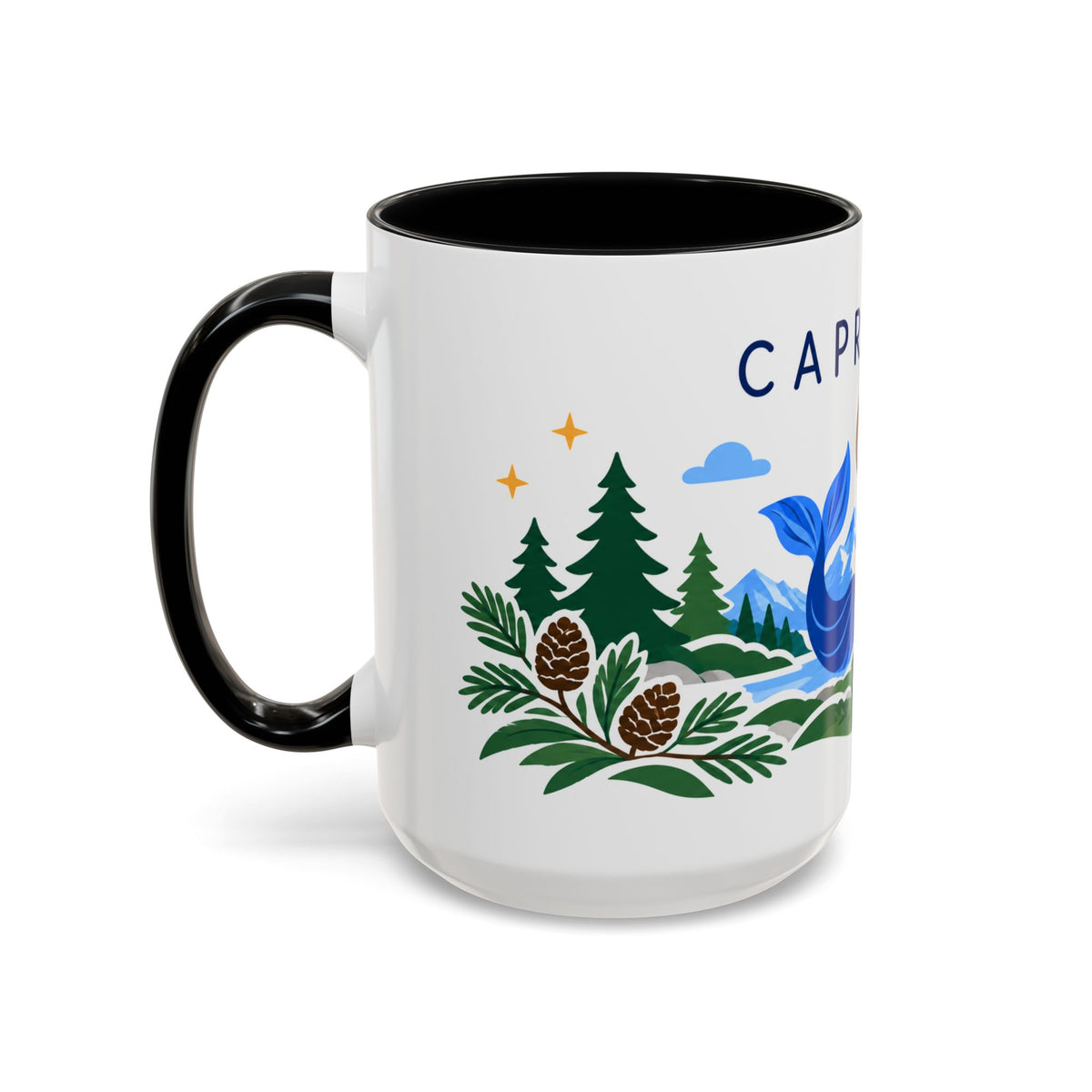 Capricorn Zodiac Coffee Mug | Sea Goat and Floral Design | Astrology Birthday Gift | 11 oz 15 oz Ceramic Accent Mug