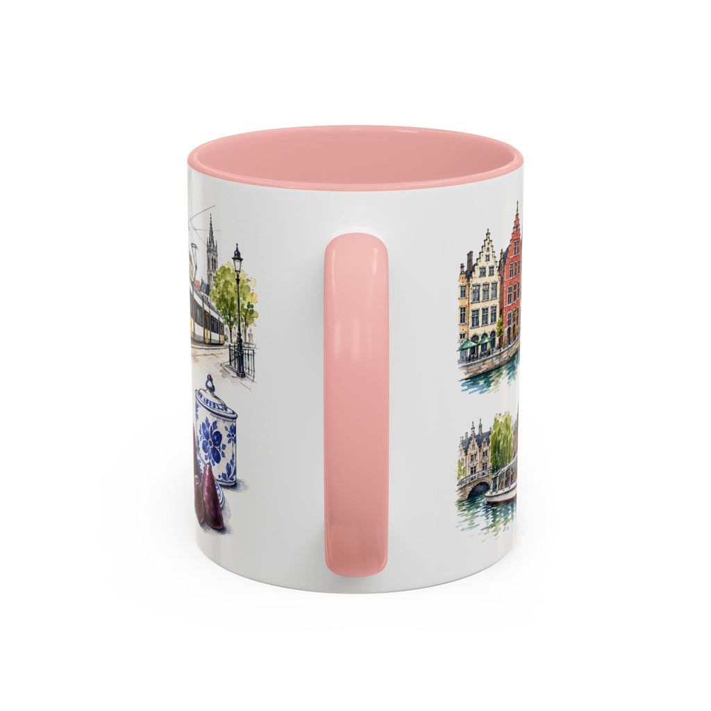 Ghent Illustrated Travel Mug | City Souvenir Accent Coffee Mug | 11oz 15oz Ceramic Cup