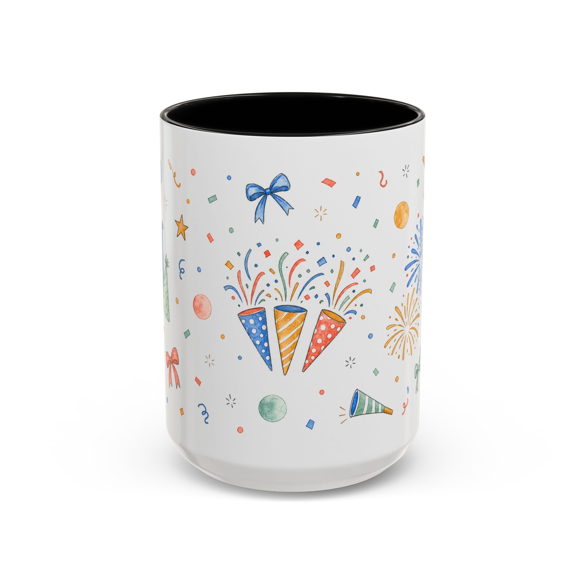 New Year Confetti Mug | Party Popper Watercolor Celebration Gift | Accent Cup 11oz 15oz