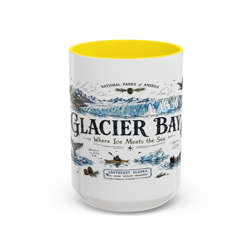 Glacier Bay National Park Coffee Mug | Alaska Wilderness Kayaking Gift | Accent Color Ceramic 11oz 15oz