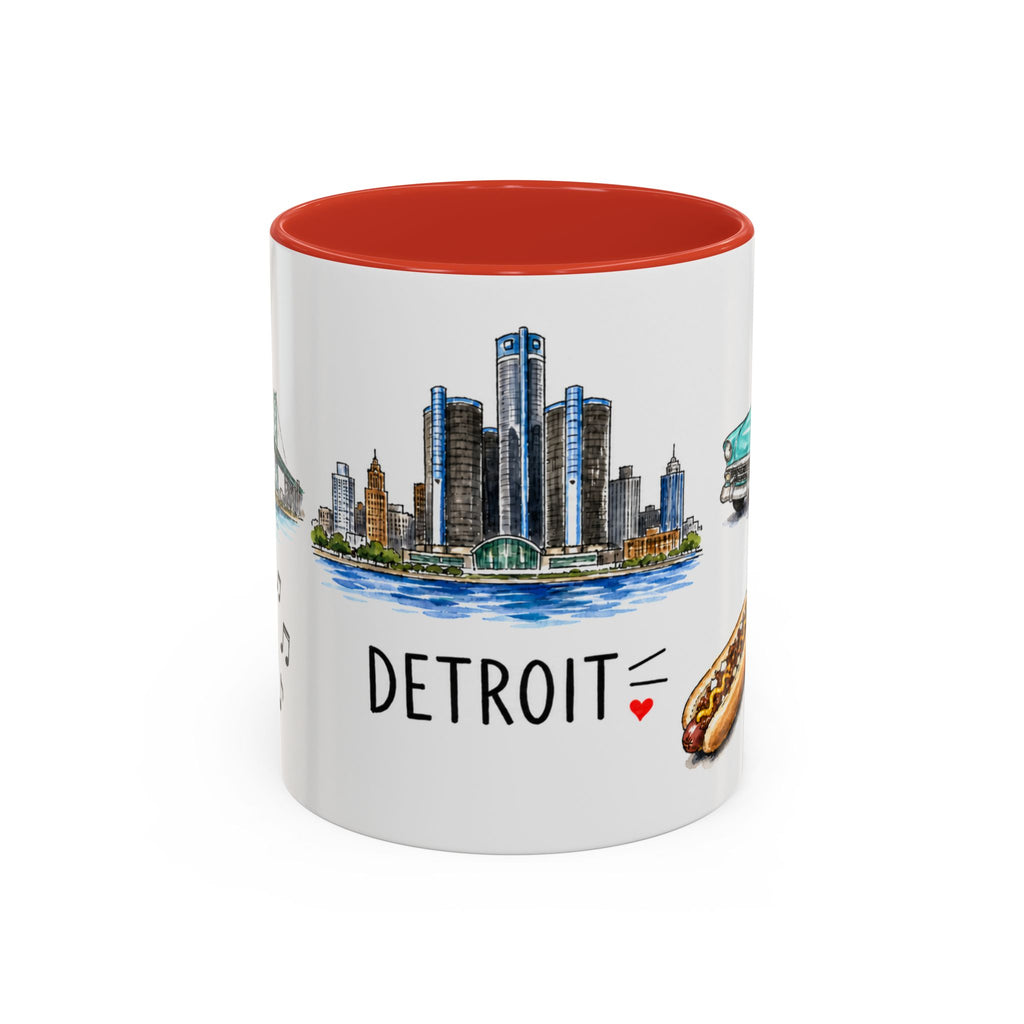 Detroit Illustrated Travel Mug | City Souvenir Accent Coffee Mug | 11oz 15oz Ceramic Cup