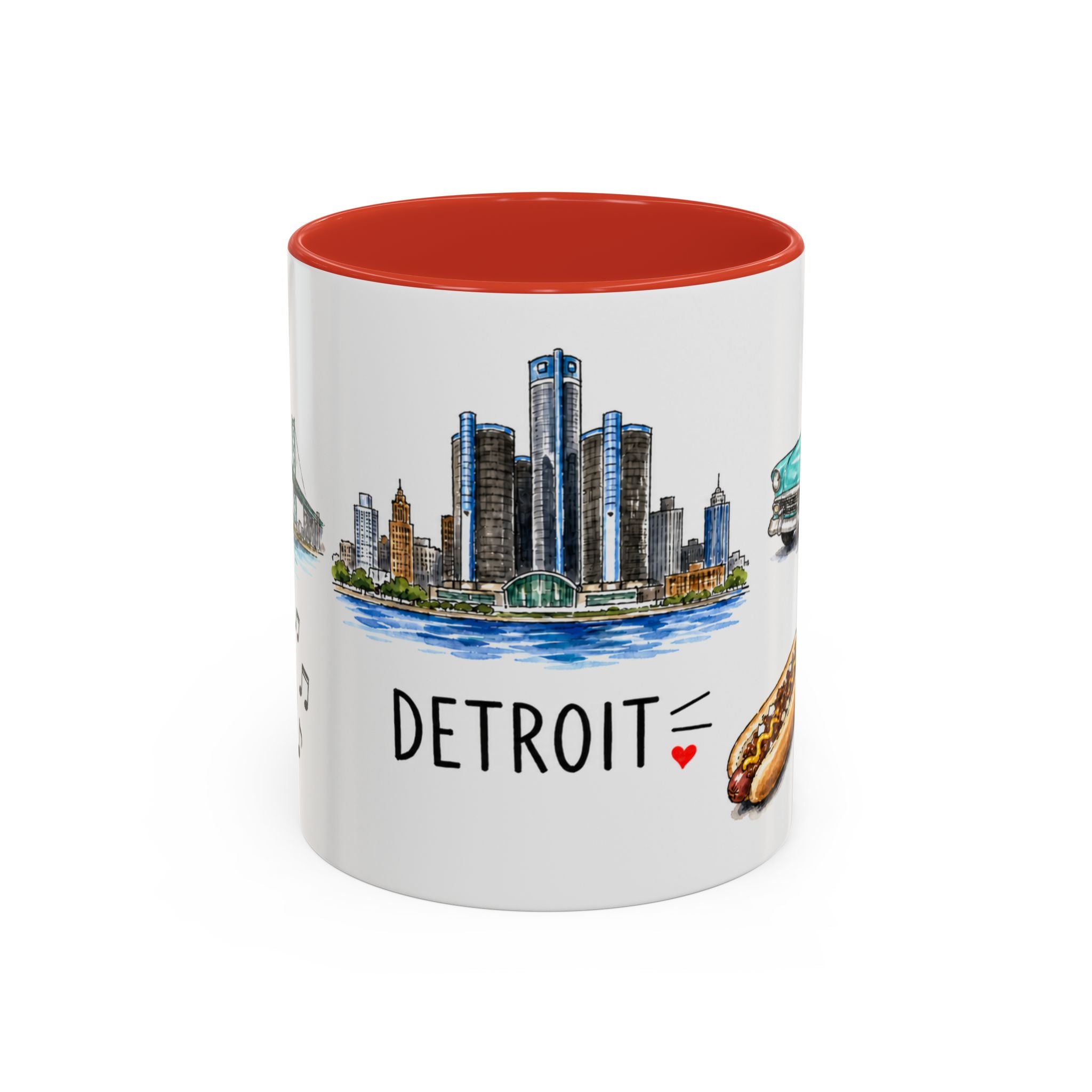 Detroit Illustrated Travel Mug | City Souvenir Accent Coffee Mug | 11oz 15oz Ceramic Cup