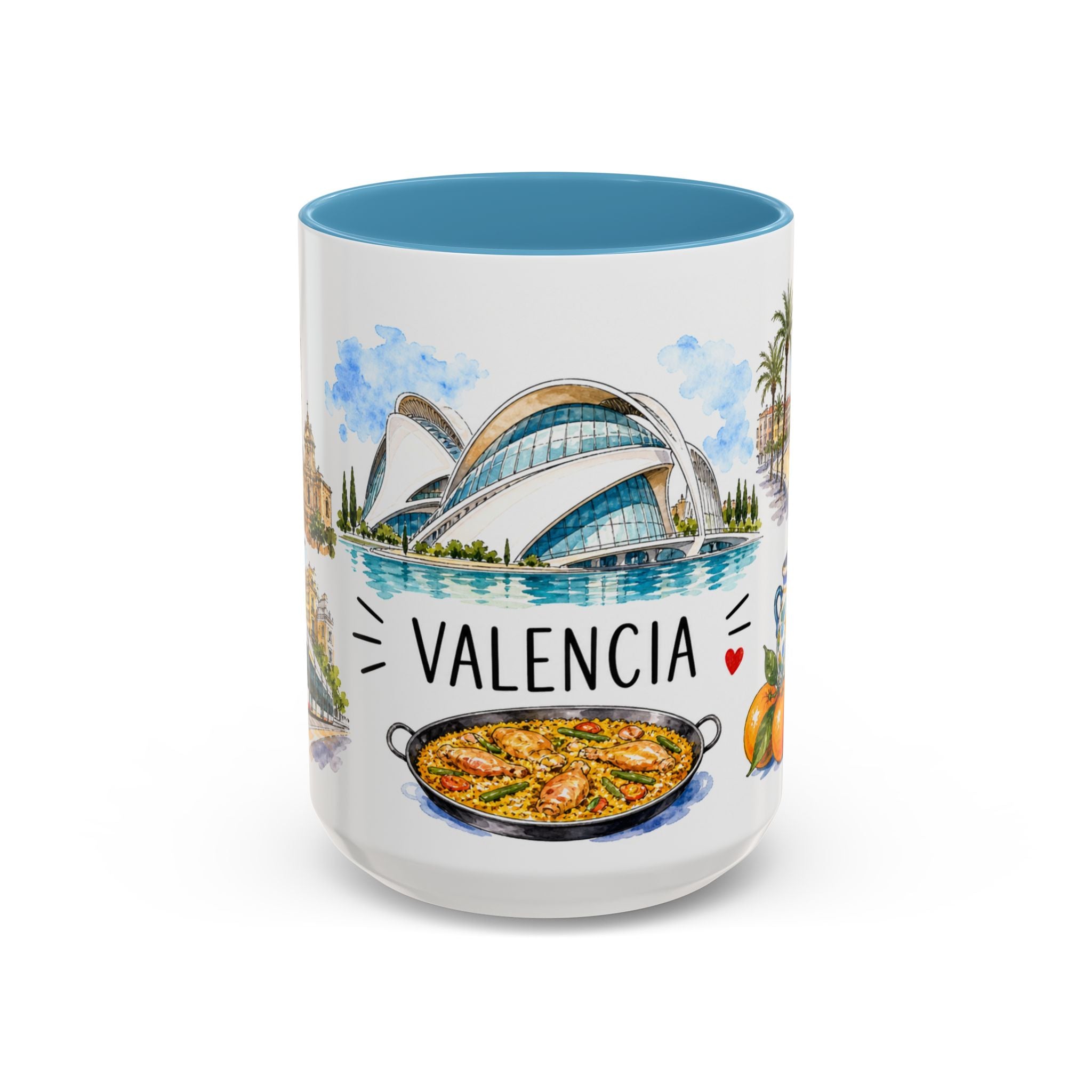 Valencia Illustrated Travel Mug | City Souvenir Accent Coffee Mug | 11oz 15oz Ceramic Cup