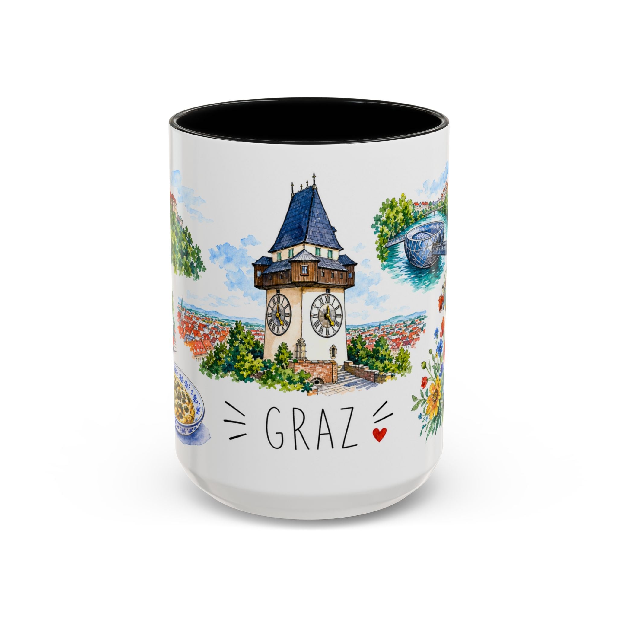 Graz Illustrated Travel Mug | City Souvenir Accent Coffee Mug | 11oz 15oz Ceramic Cup