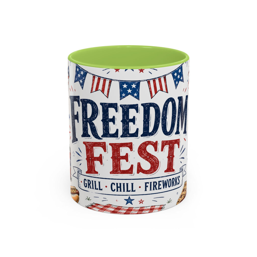 Freedom Fest Coffee Mug | Grill Chill Fireworks 4th of July | Accent Color Ceramic 11oz 15oz