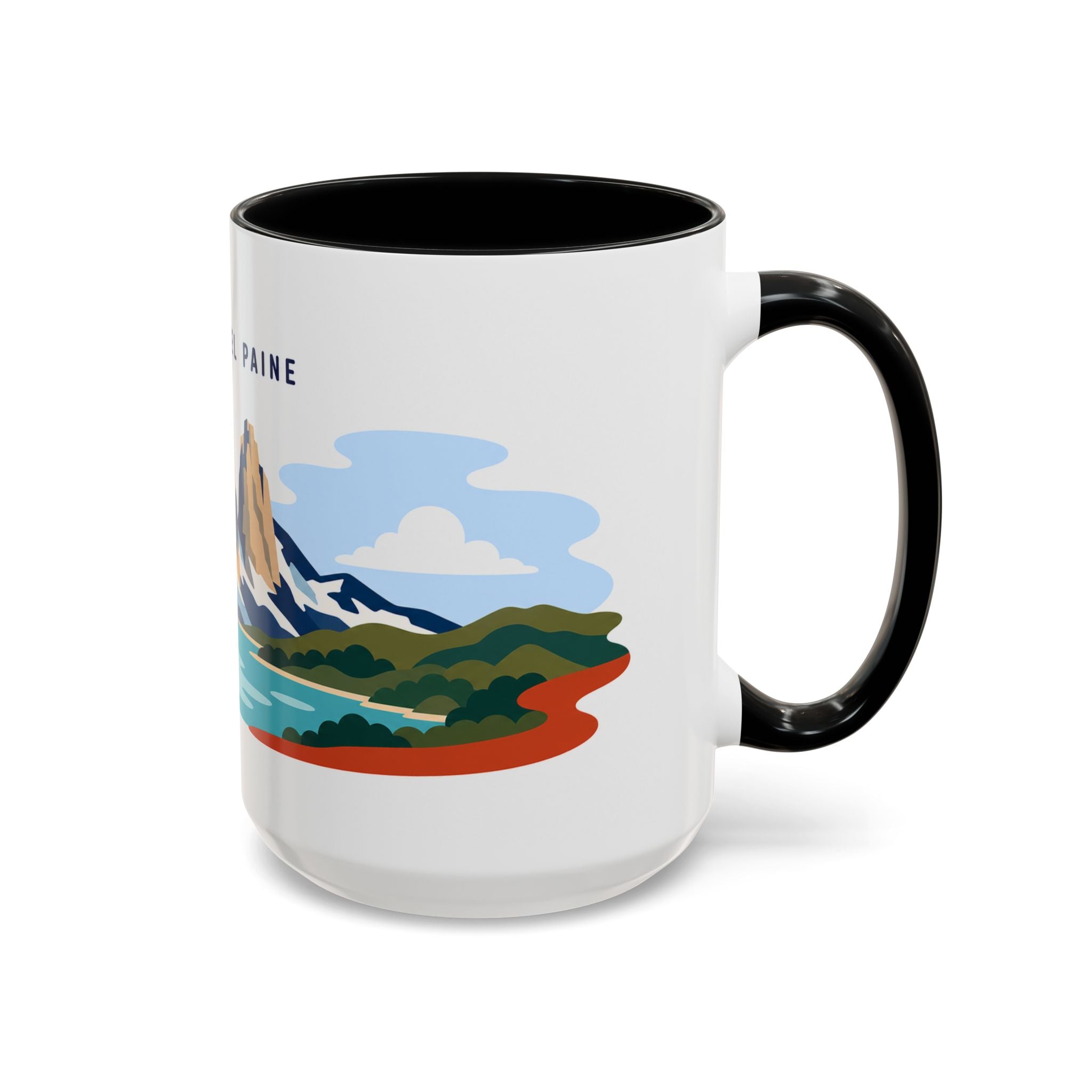 Torres del Paine Coffee Mug | Travel Destination Souvenir Gift | Accent Color Ceramic 11oz 15oz