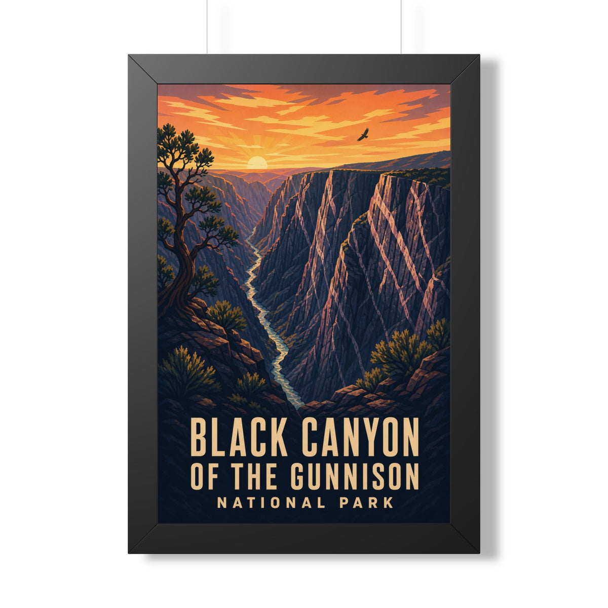 Black Canyon of the Gunnison National Park Framed Poster | Vintage Travel Wall Art | Black Walnut White Frame | 16x24 20x30