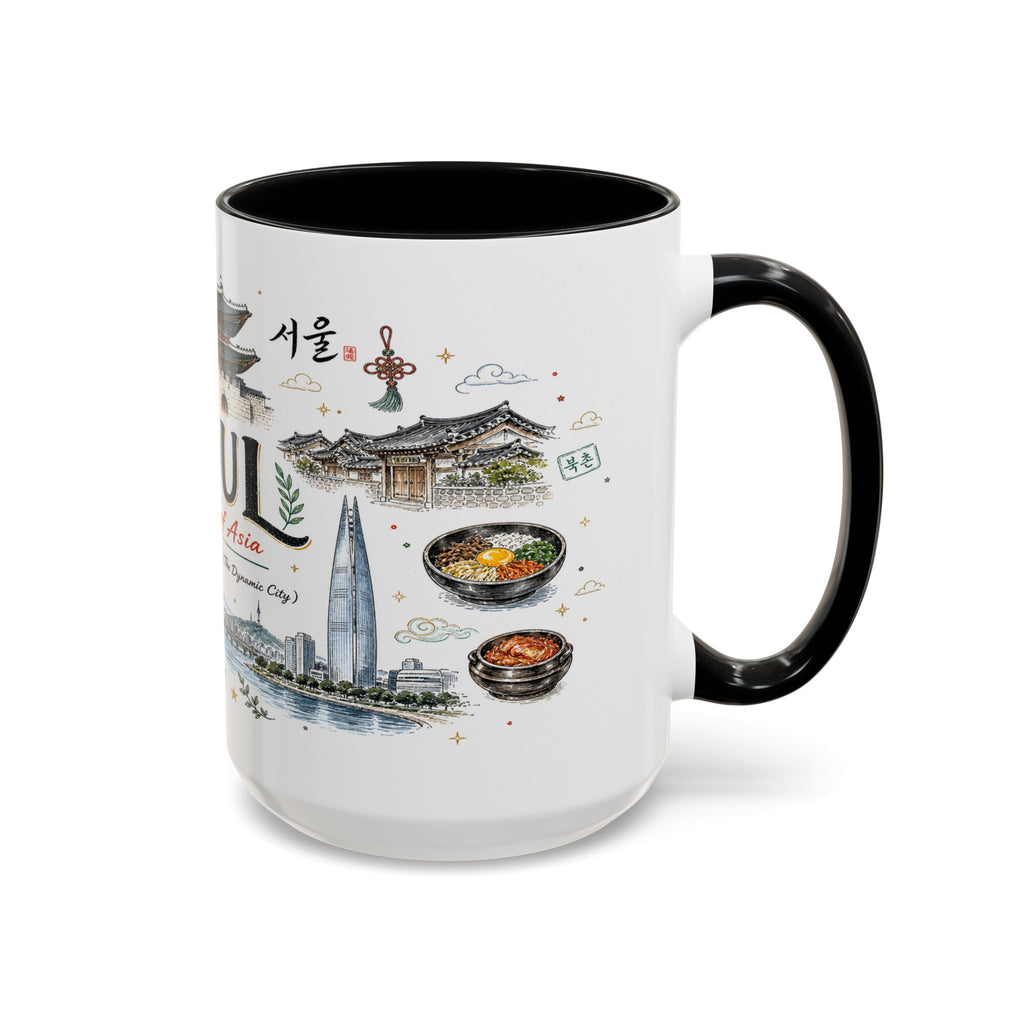 Seoul Coffee Mug | Korea Souvenir Travel Gift | Accent Color Ceramic 11oz 15oz