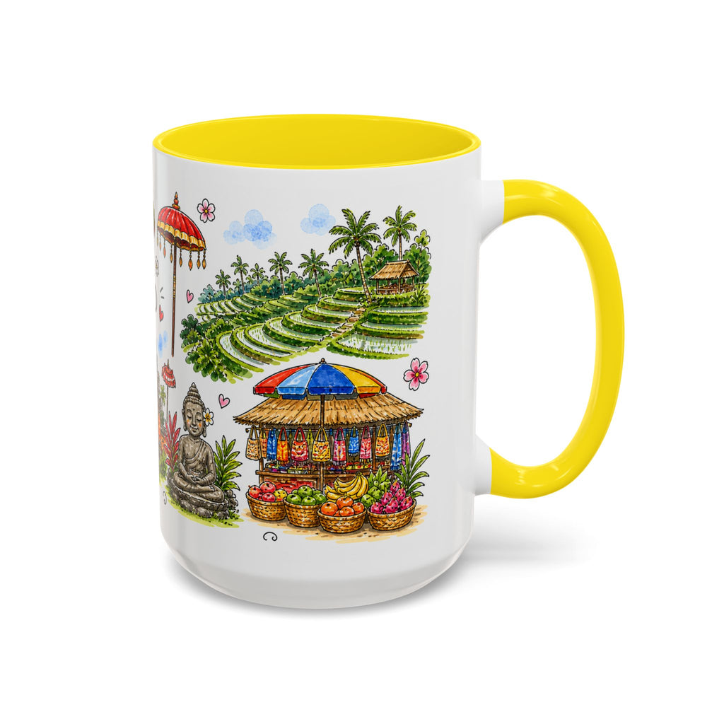 Ubud Illustrated Travel Mug | City Souvenir Accent Coffee Mug | 11oz 15oz Ceramic Cup